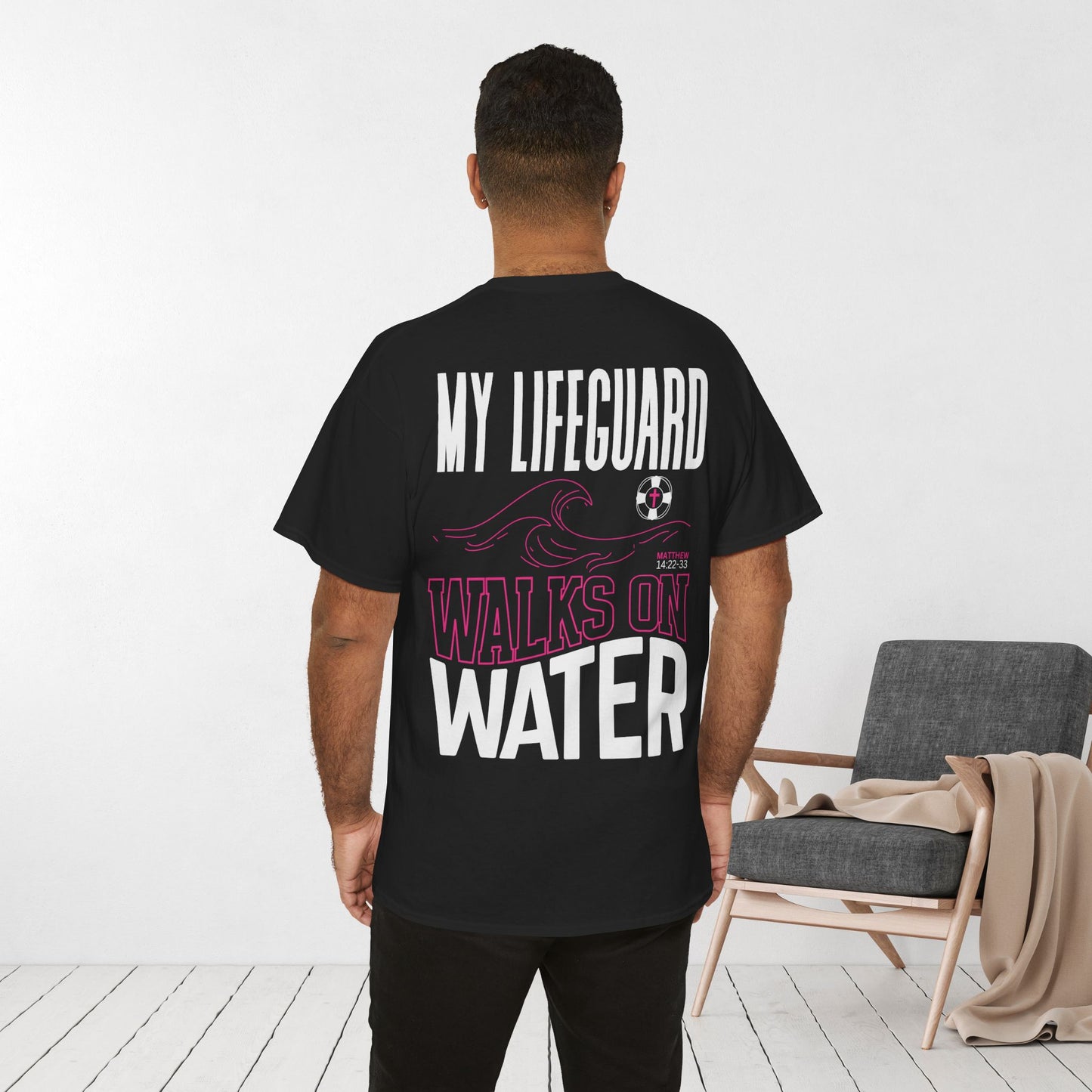 Jesus Saves - My Lifeguard Walks On Water Heavy Cotton Tee