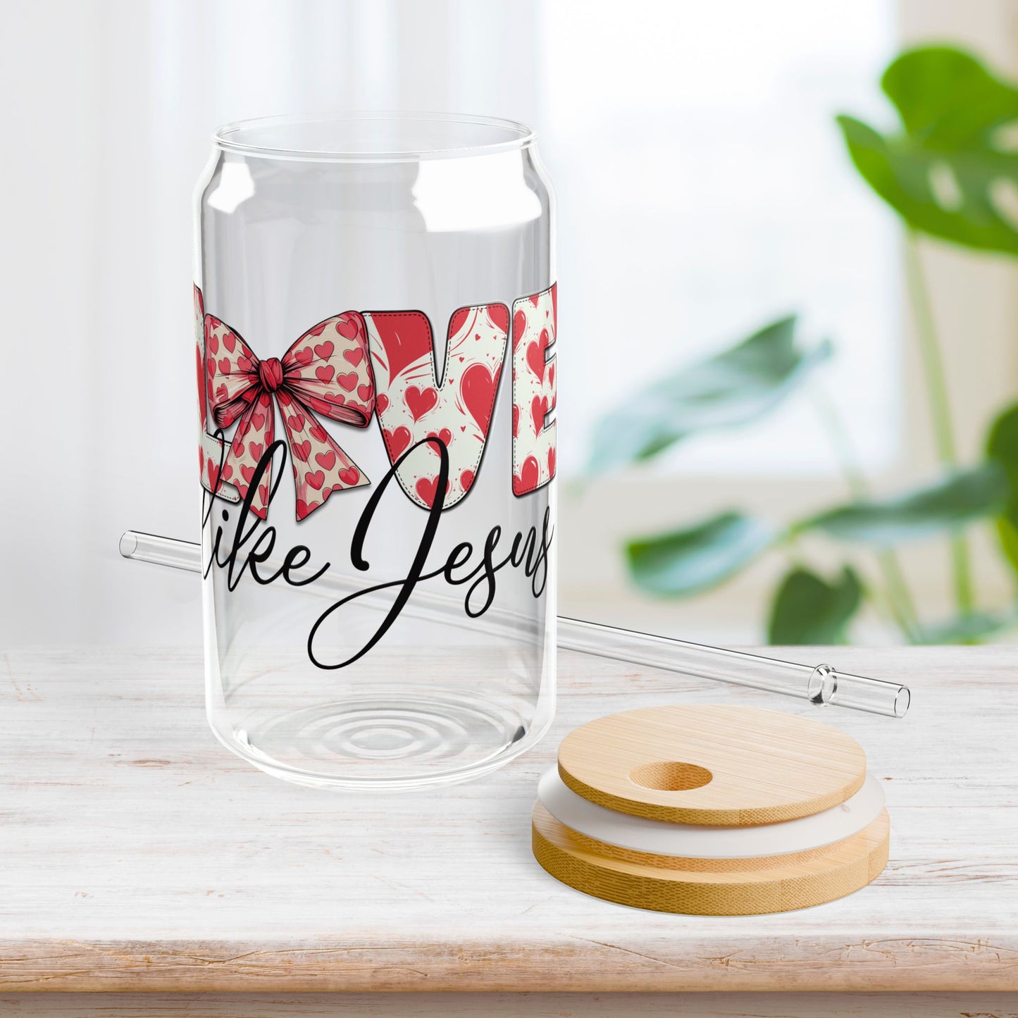 Love Like Jesus Sipper Glass with Bamboo Lid & Straw - 16 oz