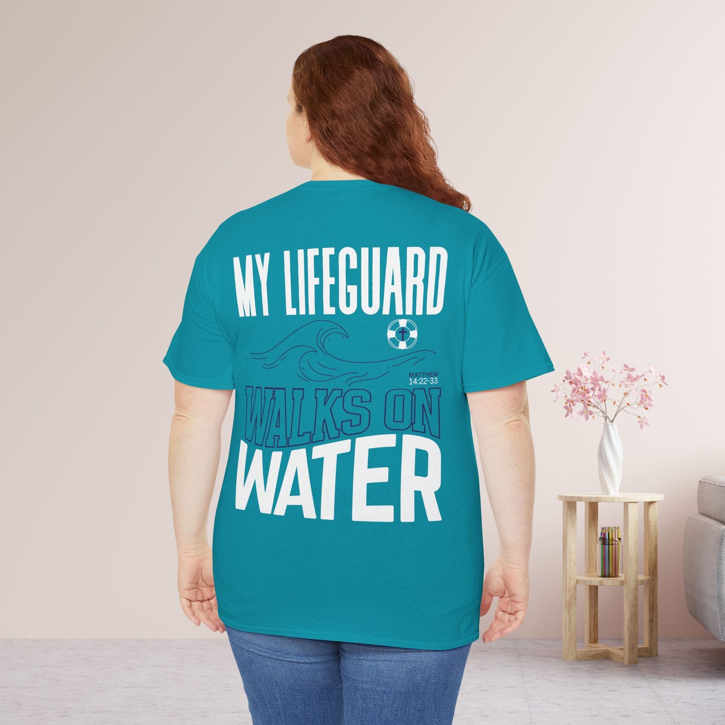 Jesus Saves - My Lifeguard Walks on Water Heavy Cotton Tee