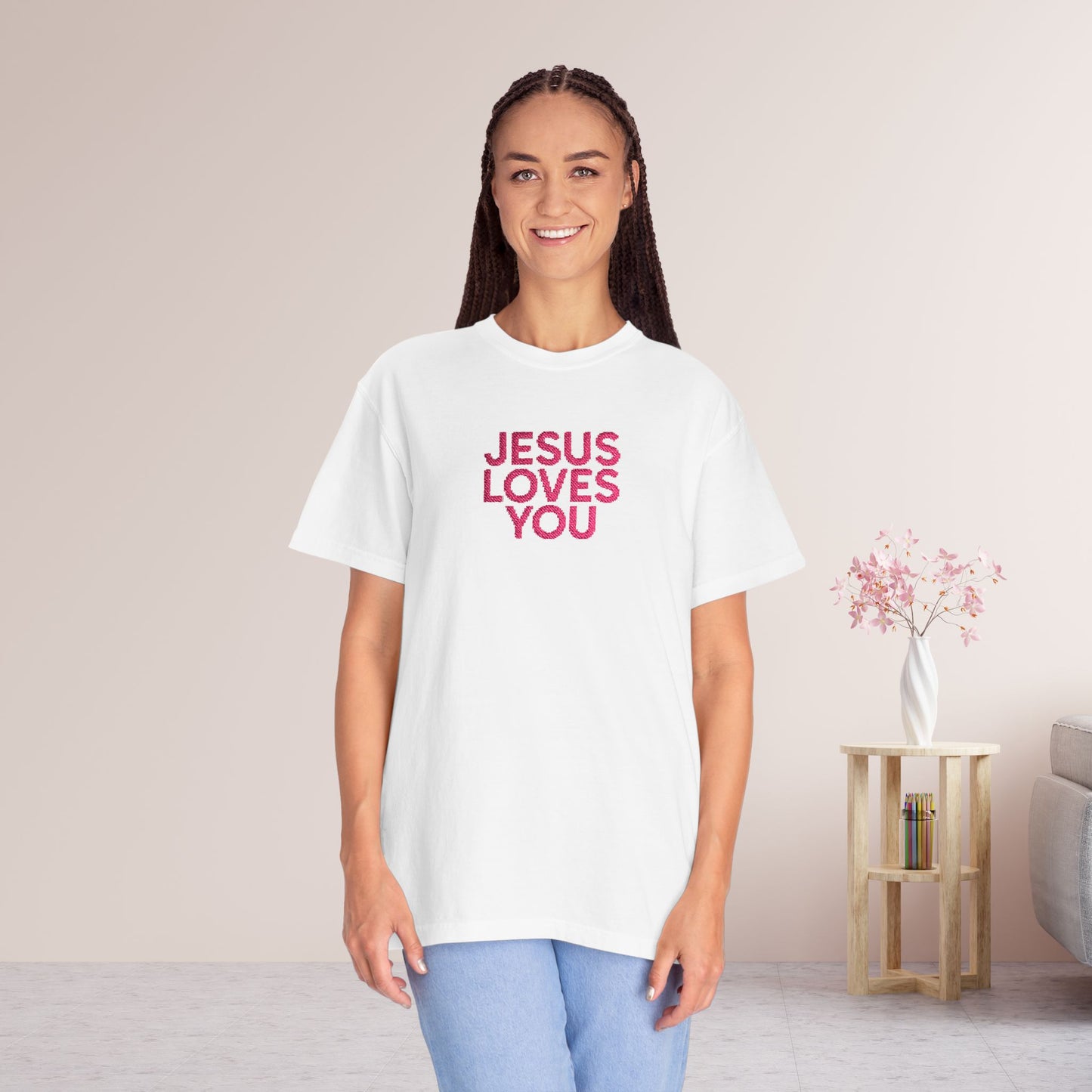Jesus Loves You Embroidered Comfort Colors Shirt