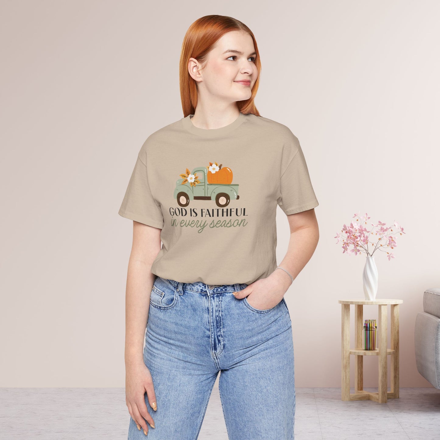 God is Faithful in Every Season Soft Cotton Tee - Fall Christian Tee