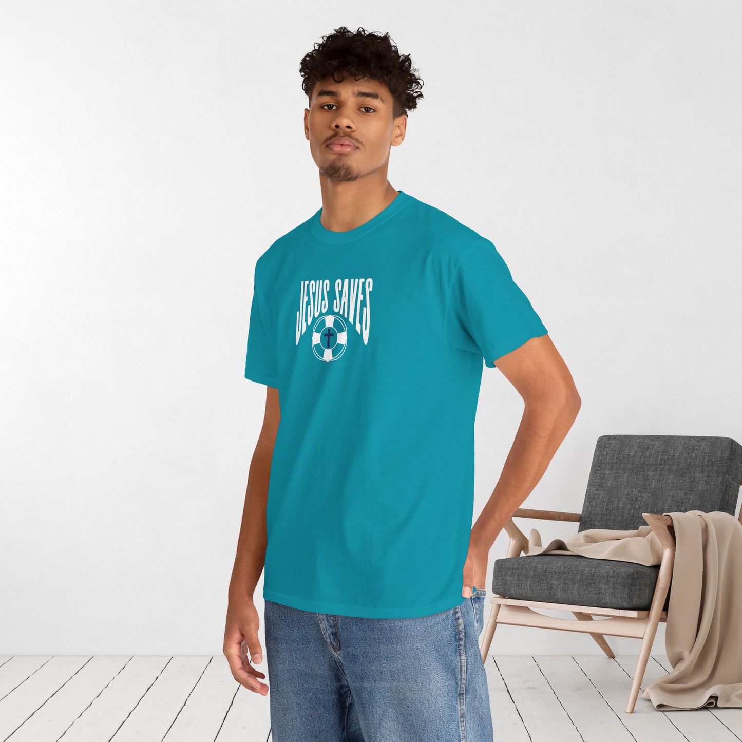 Jesus Saves - My Lifeguard Walks on Water Heavy Cotton Tee