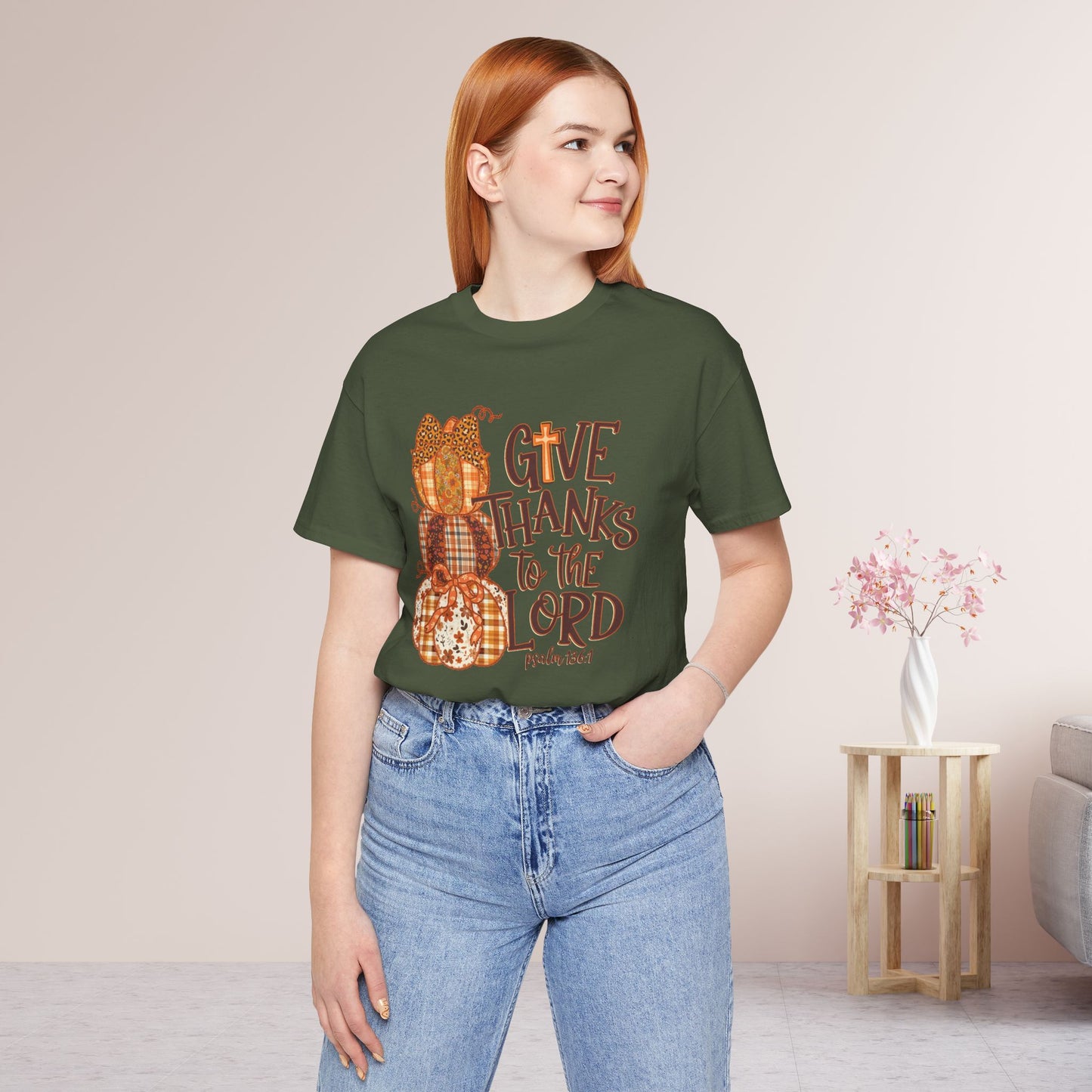 Give Thanks to The Lord Soft Cotton Tee - Fall Christian Tee