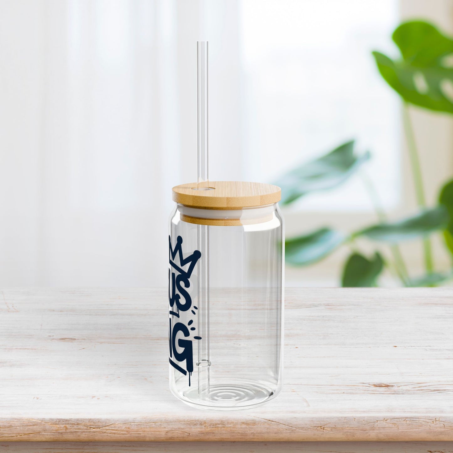 Jesus is King Sipper Glass with Bamboo Lid & Straw - 16 oz