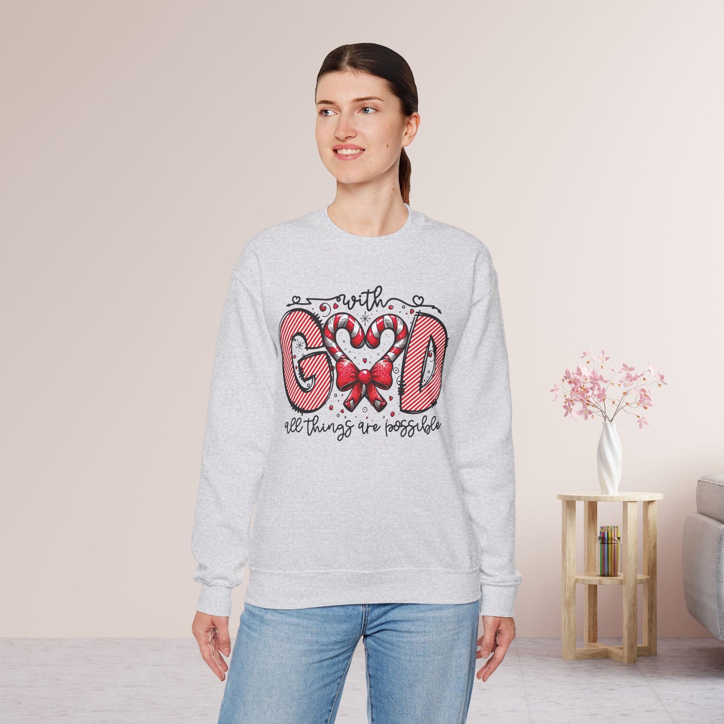 With God All Things Are Possible Christmas Sweatshirt - Christian Crewneck Pullover