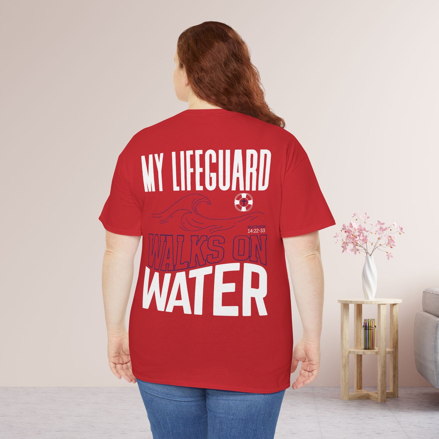 Jesus Saves - My Lifeguard Walks on Water Heavy Cotton Tee