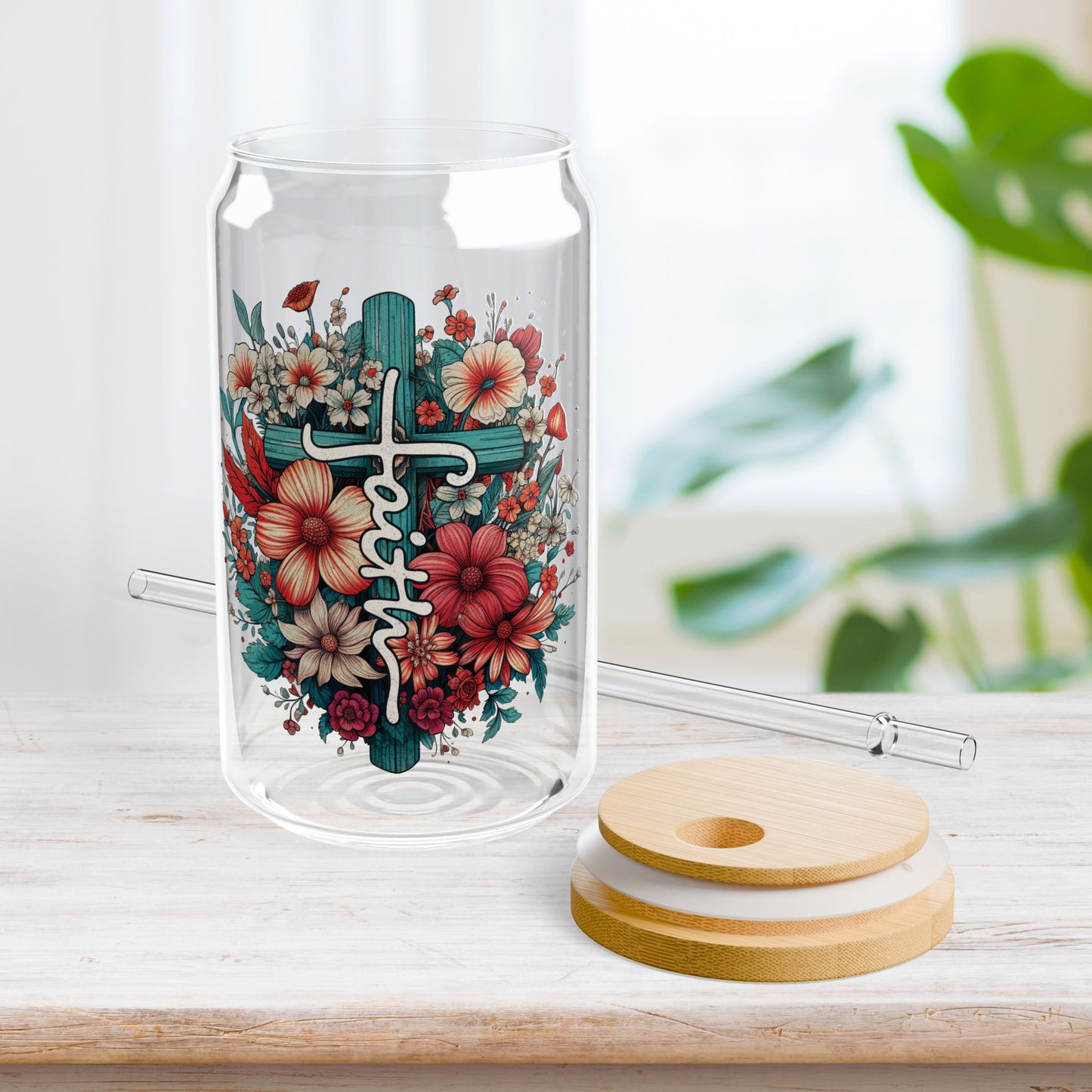 Faith Sipper Glass with Bamboo Lid & Straw - 16 oz