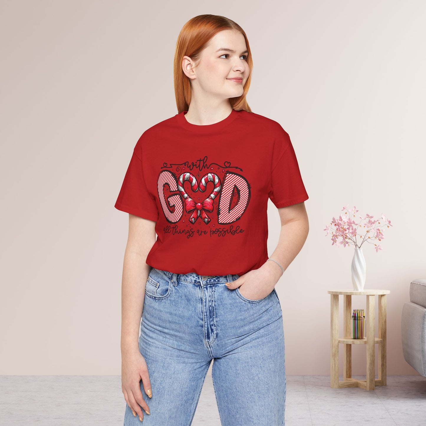 With God All Things Are Possible Christmas Soft Cotton Tee - Christian Shirt