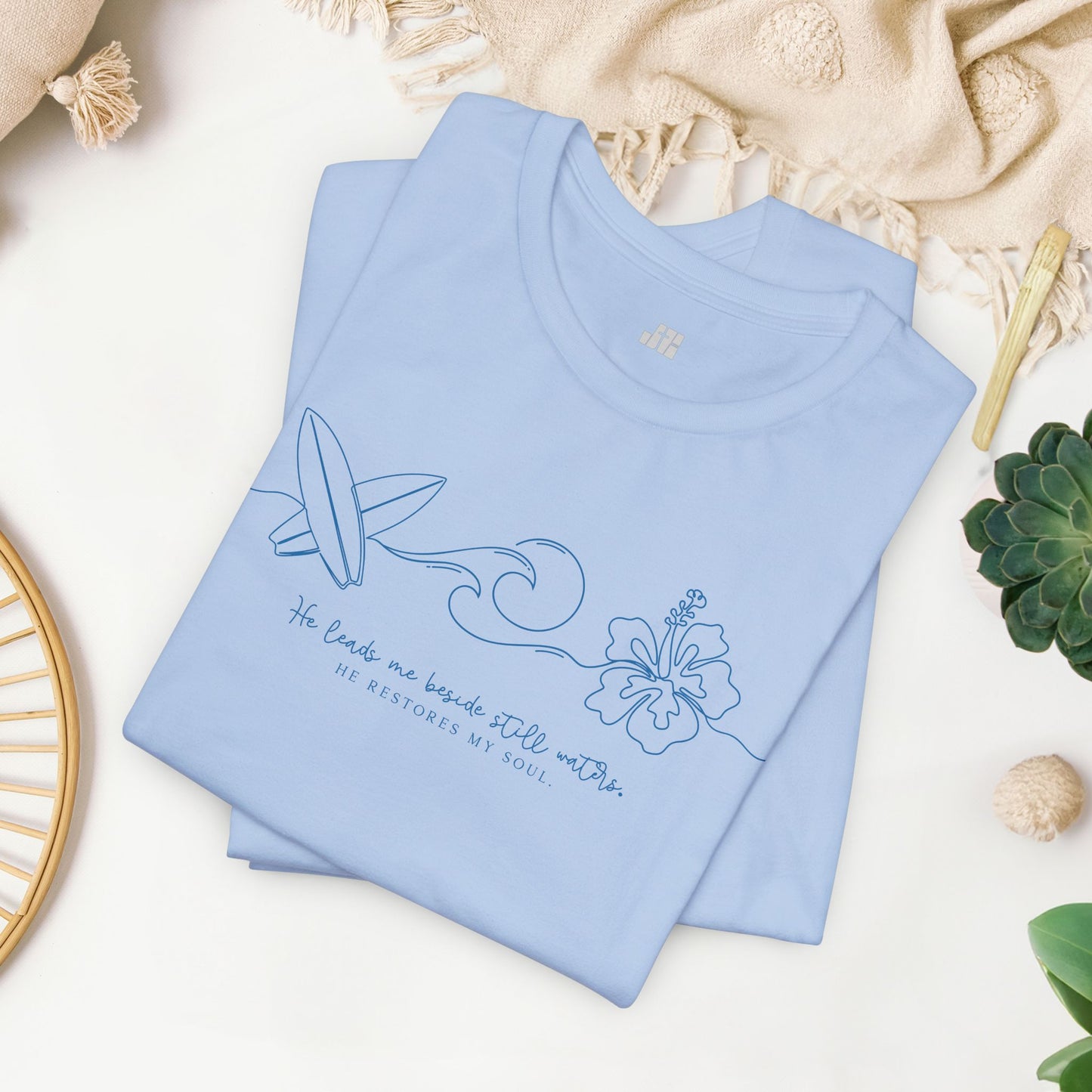 He Leads Me Beside Still Waters Soft Cotton Tee