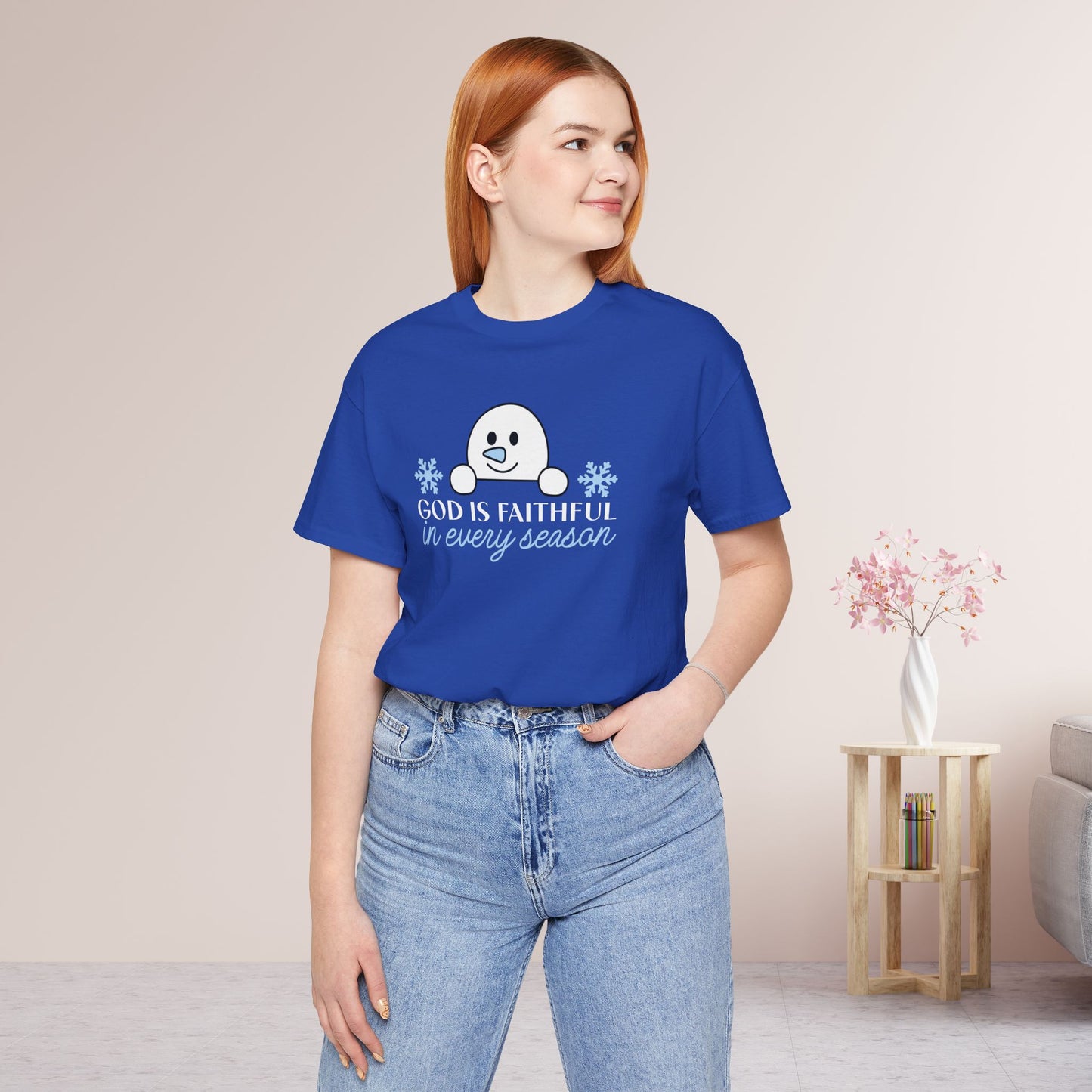 God is Faithful in Every Season Soft Cotton Tee - Christian Christmas Shirt
