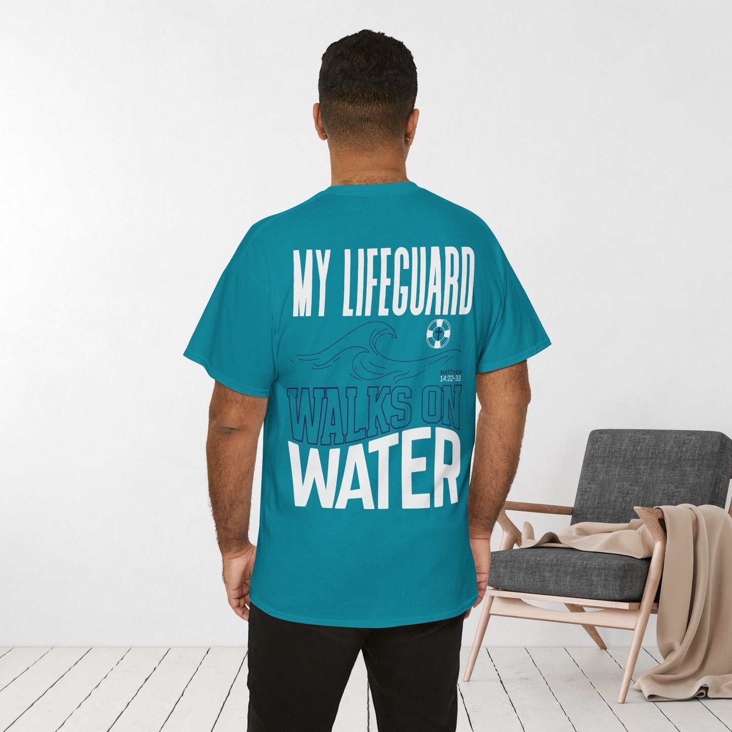 Jesus Saves - My Lifeguard Walks on Water Heavy Cotton Tee