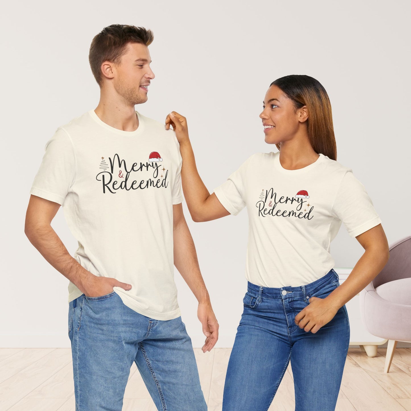 Merry & Redeemed Soft Cotton Tee - Christian Christmas Shirt