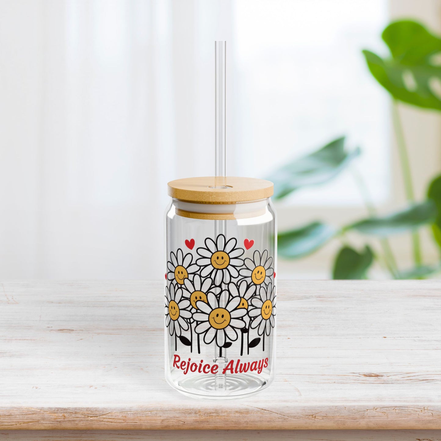 Rejoice Always Sipper Glass with Bamboo Lid & Straw - 16 oz
