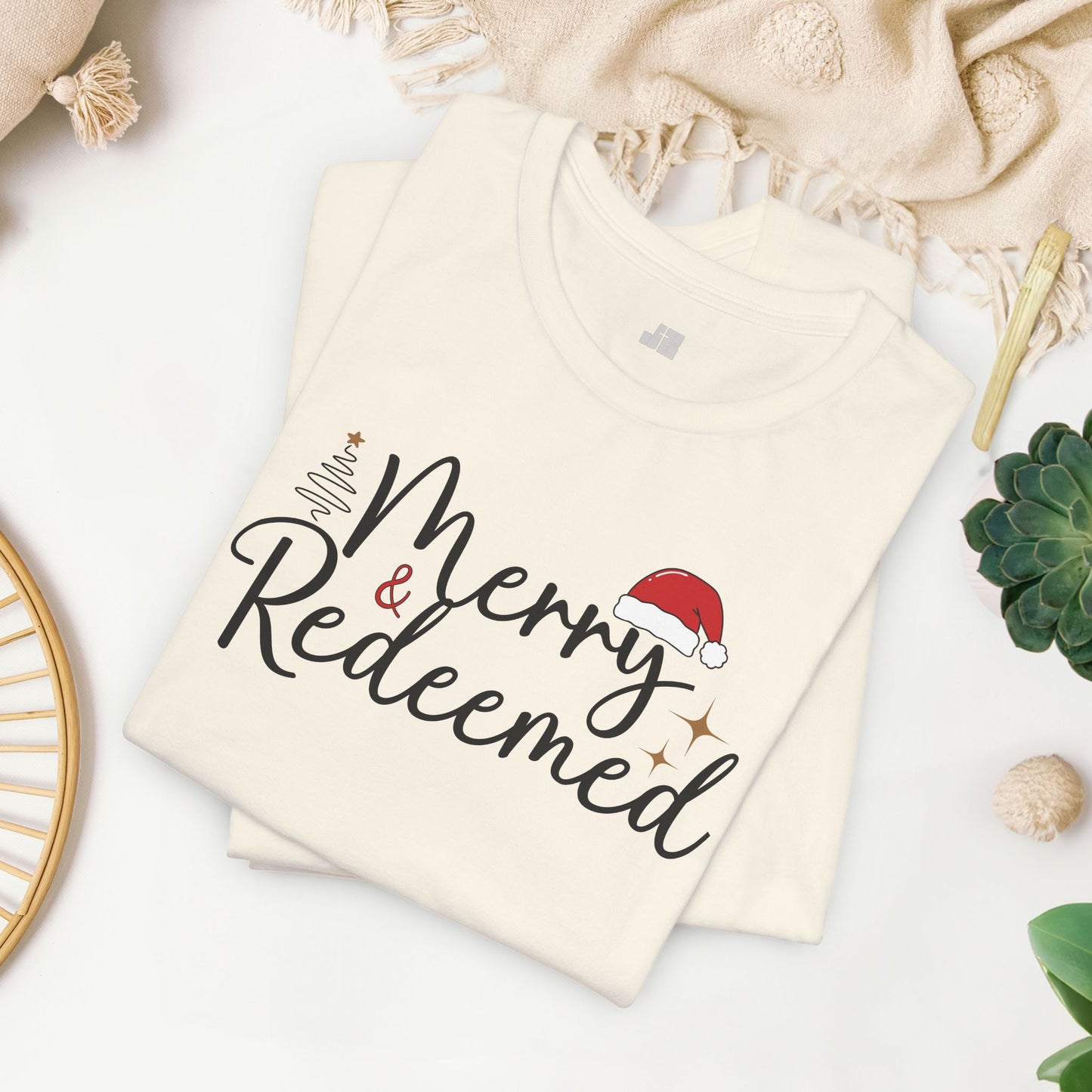 Merry & Redeemed Soft Cotton Tee - Christian Christmas Shirt