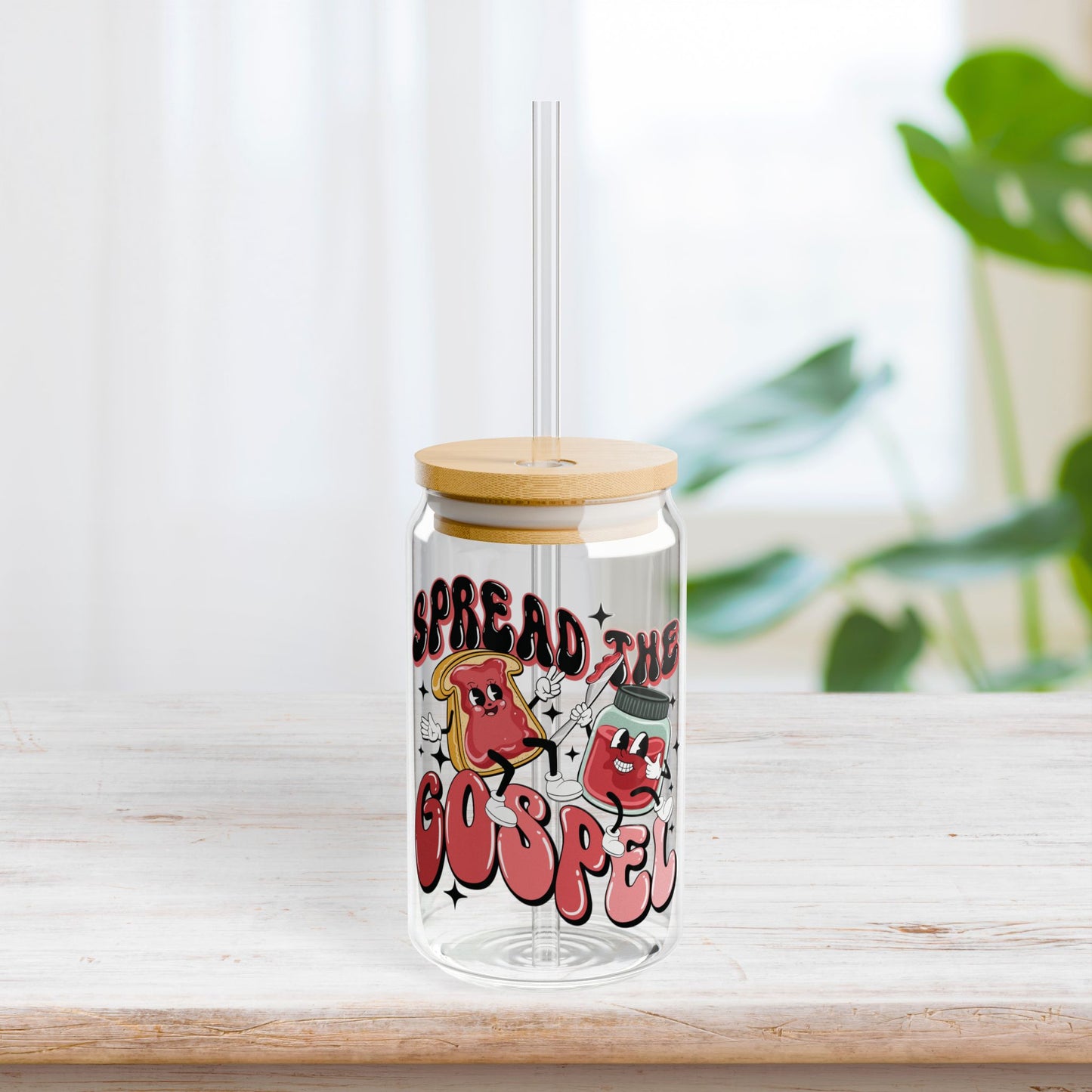 Spread the Gospel Sipper Glass with Bamboo Lid & Straw - 16 oz