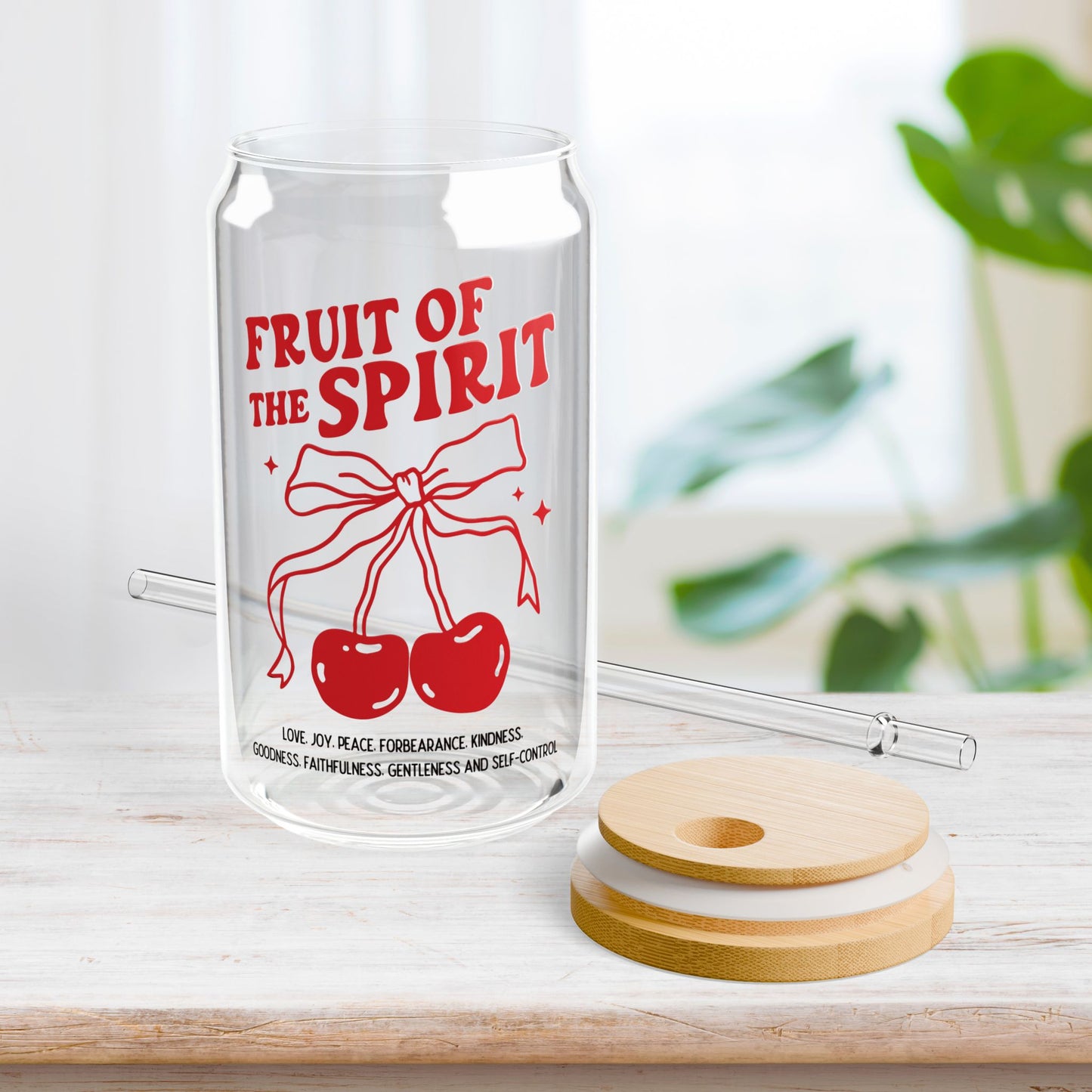 Fruit of the Spirit Sipper Glass with Bamboo Lid & Straw - 16 oz