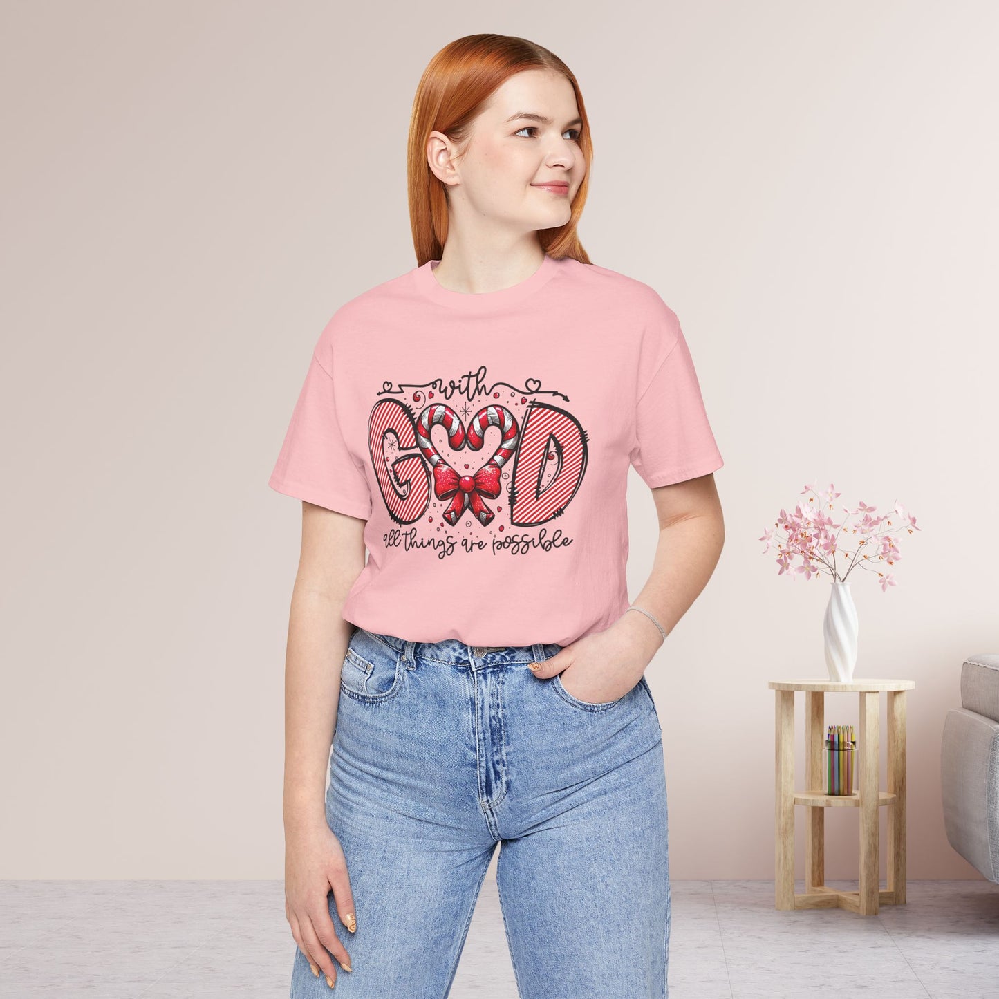 With God All Things Are Possible Christmas Soft Cotton Tee - Christian Shirt