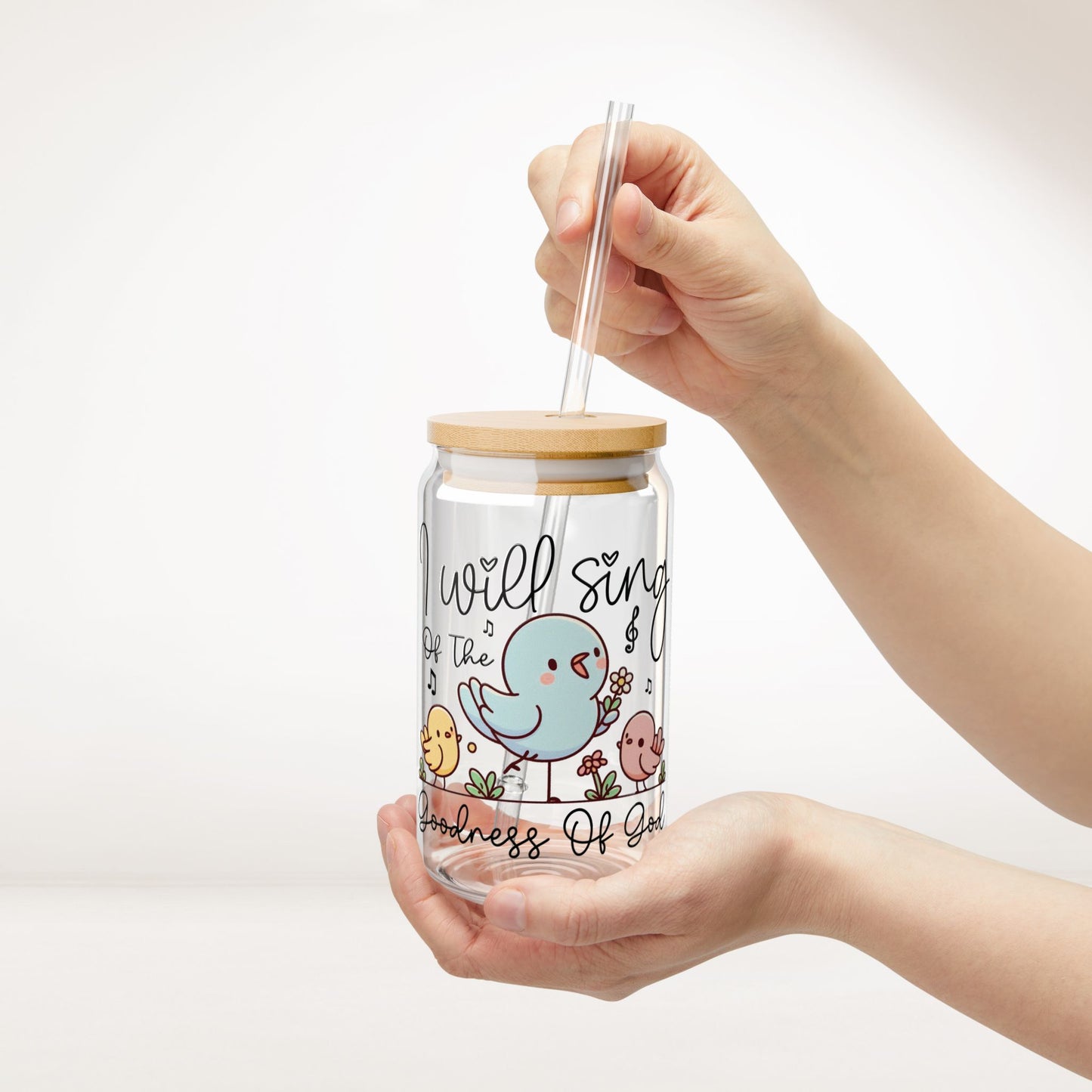 Goodness of God Sipper Glass with Bamboo Lid & Straw - 16 oz