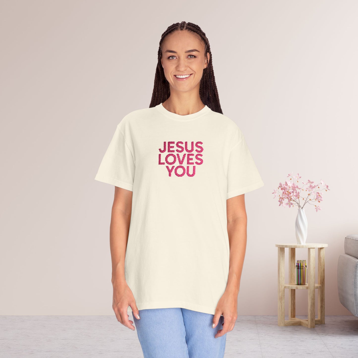 Jesus Loves You Embroidered Comfort Colors Shirt