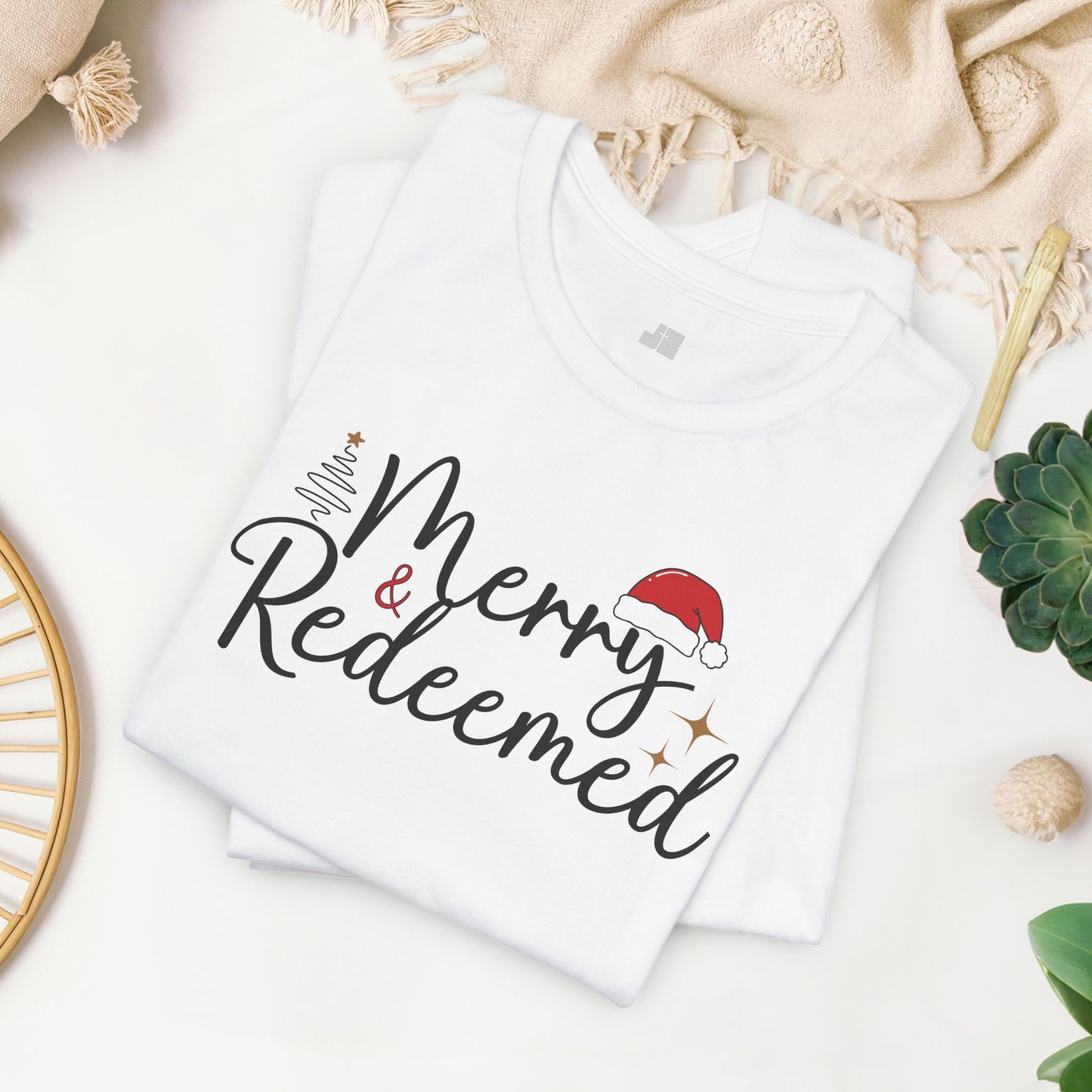 Merry & Redeemed Soft Cotton Tee - Christian Christmas Shirt