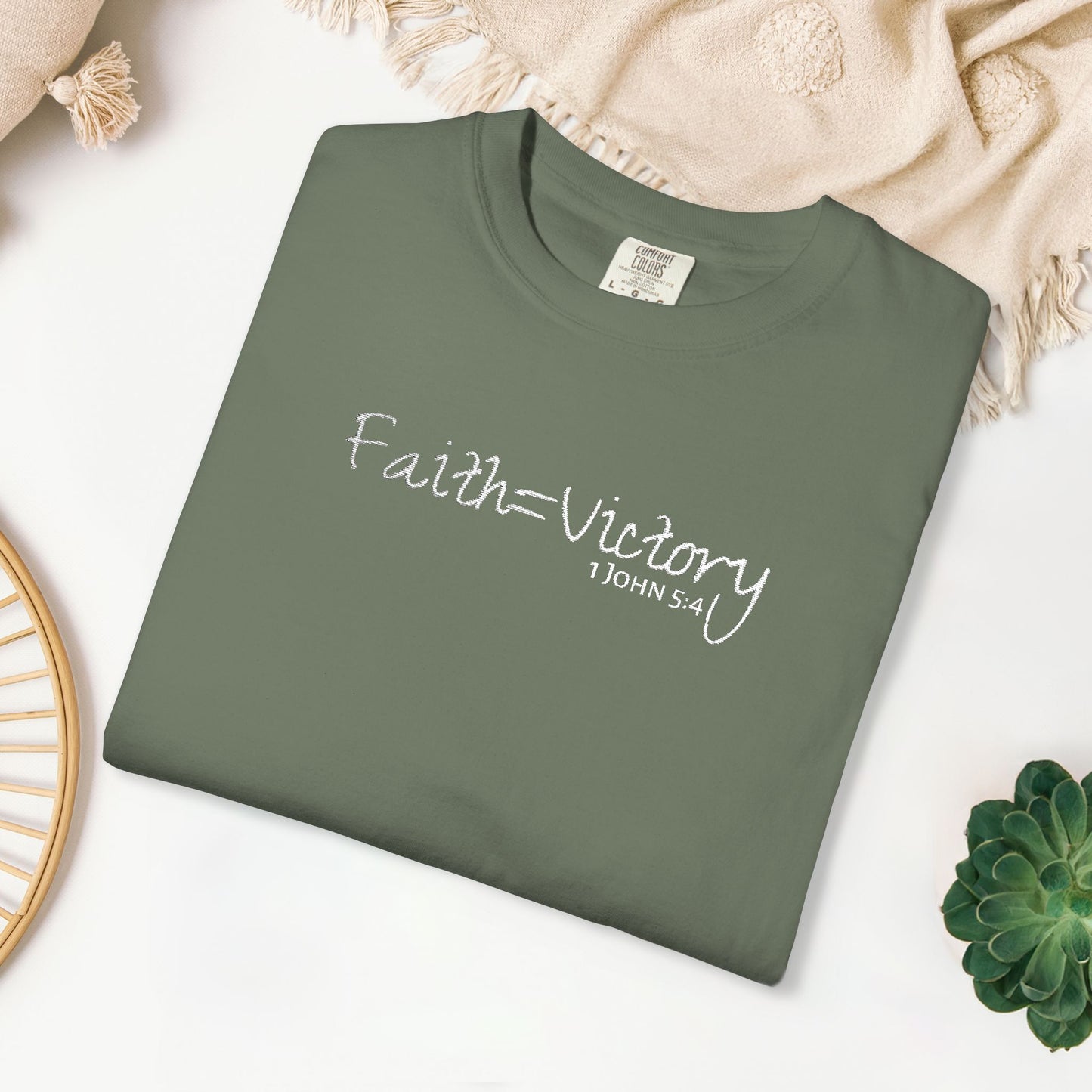 Embroidered Faith = Victory - 1 John 5:4 Comfort Colors Shirt