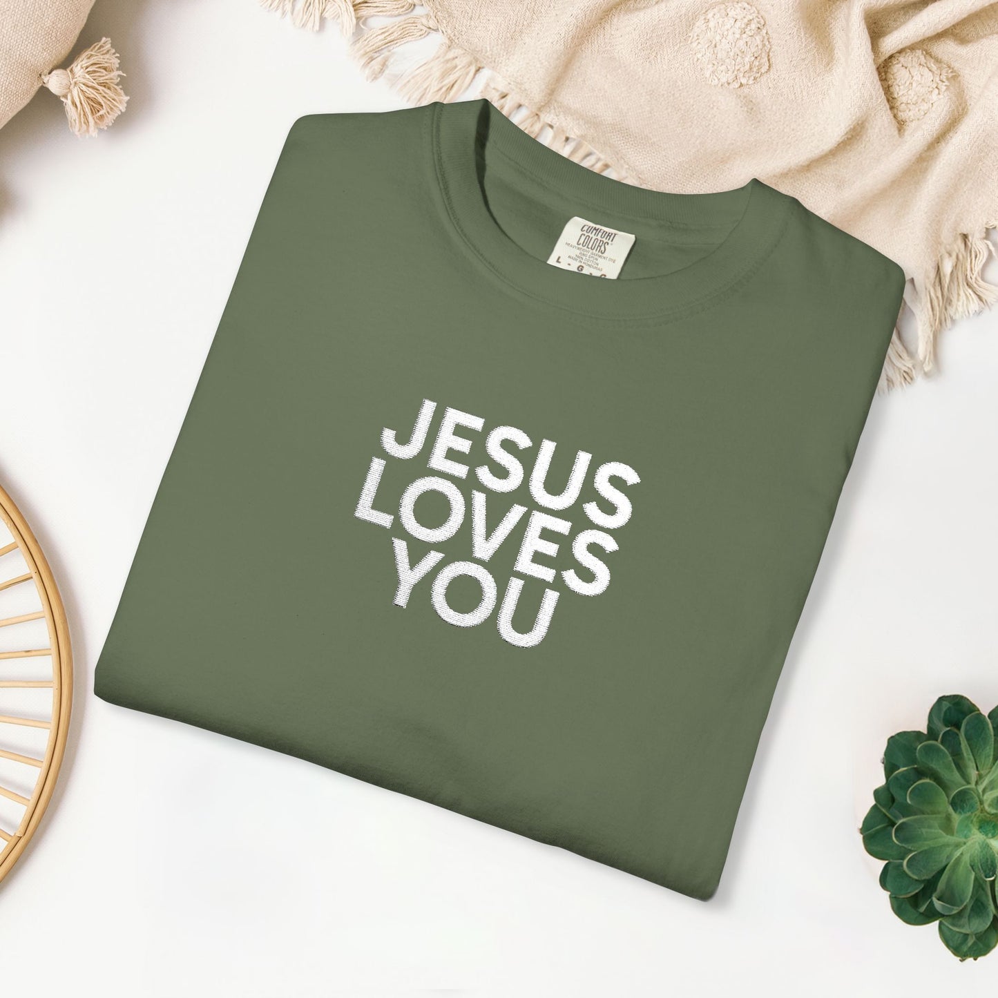 Jesus Loves You Embroidered Comfort Colors Shirt