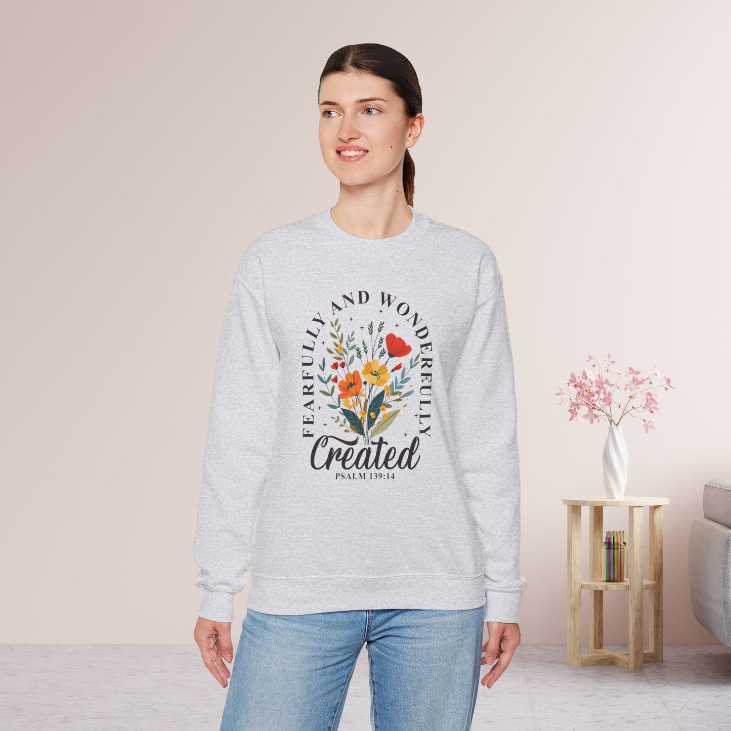 Fearfully and Wonderfully Created Psalm 139:14 Sweatshirt - Christian Mom Sweatshirt