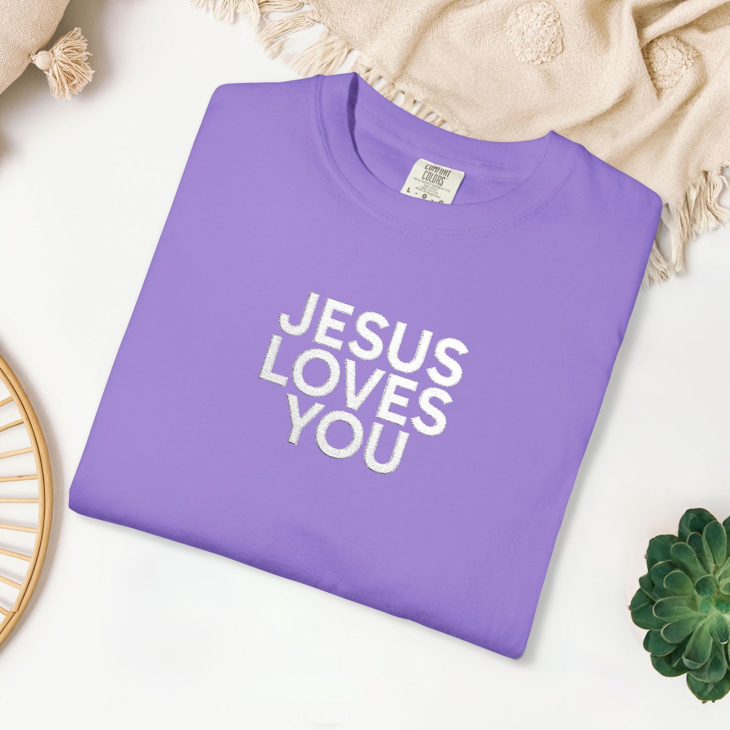 Jesus Loves You Embroidered Comfort Colors Shirt