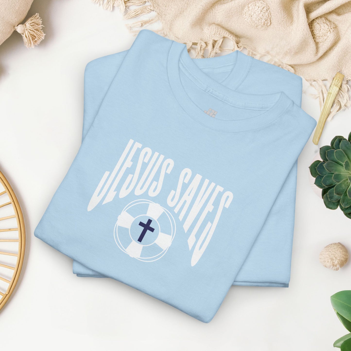 Jesus Saves - My Lifeguard Walks on Water Heavy Cotton Tee