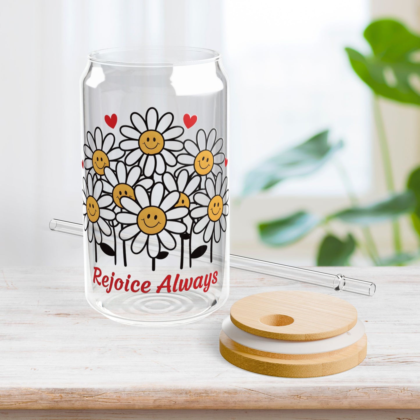 Rejoice Always Sipper Glass with Bamboo Lid & Straw - 16 oz