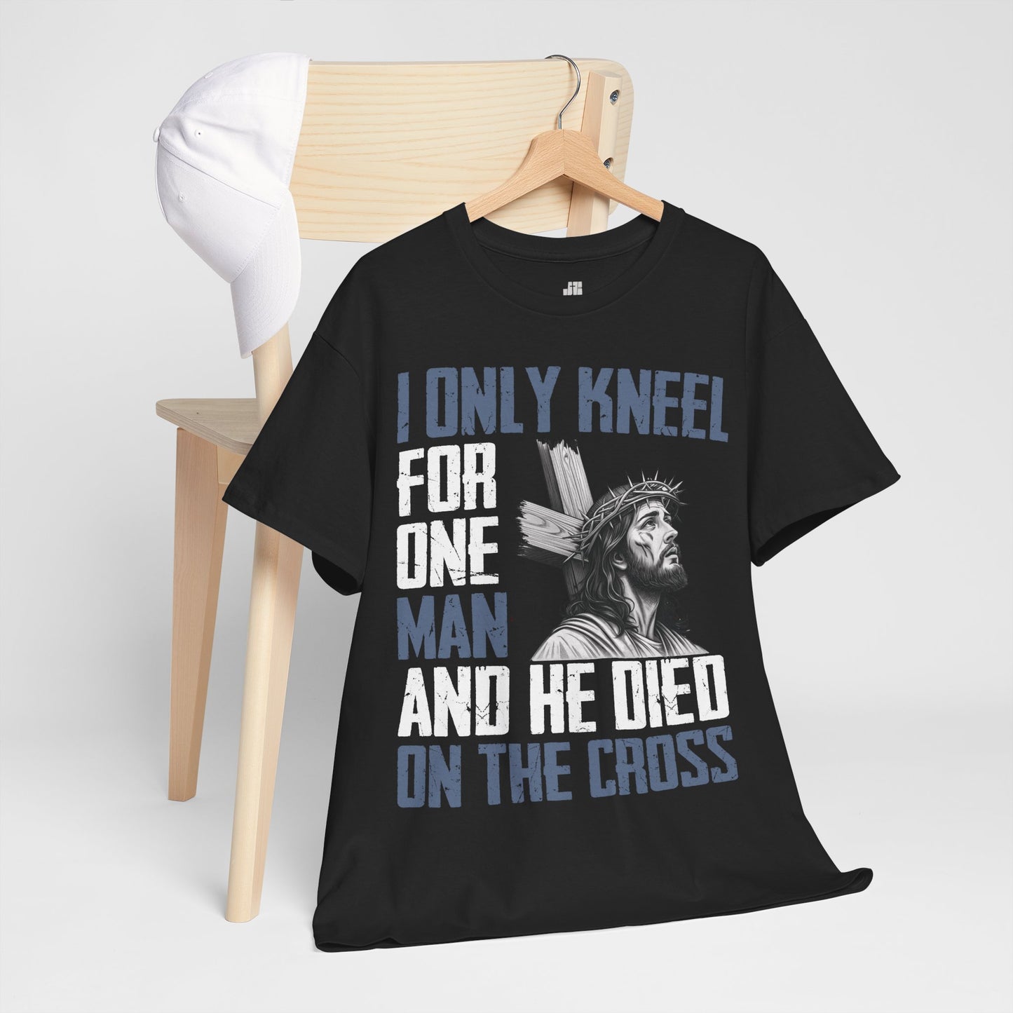 Only Kneel for One Man - He Died on the Cross Heavy Cotton Tee