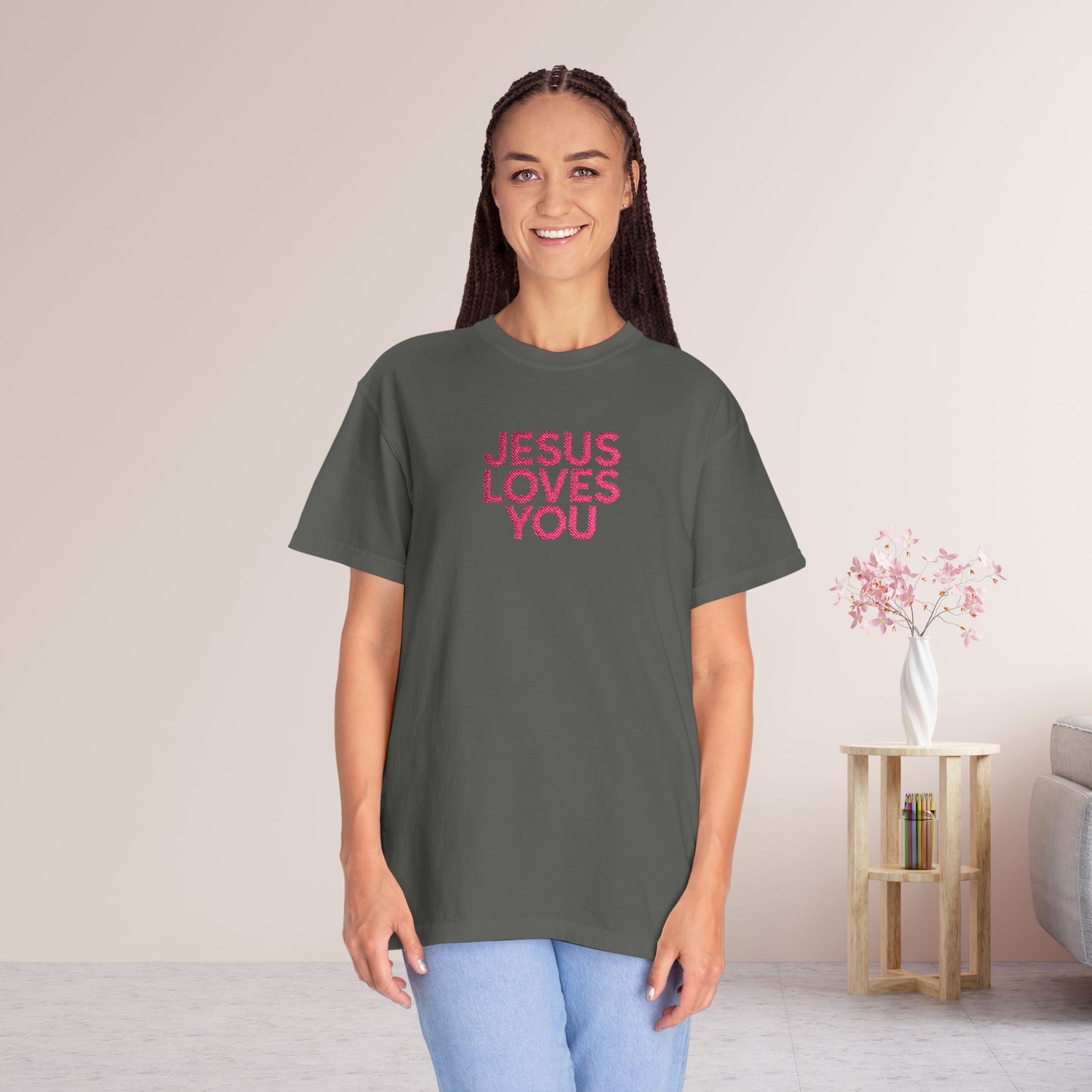 Jesus Loves You Embroidered Comfort Colors Shirt