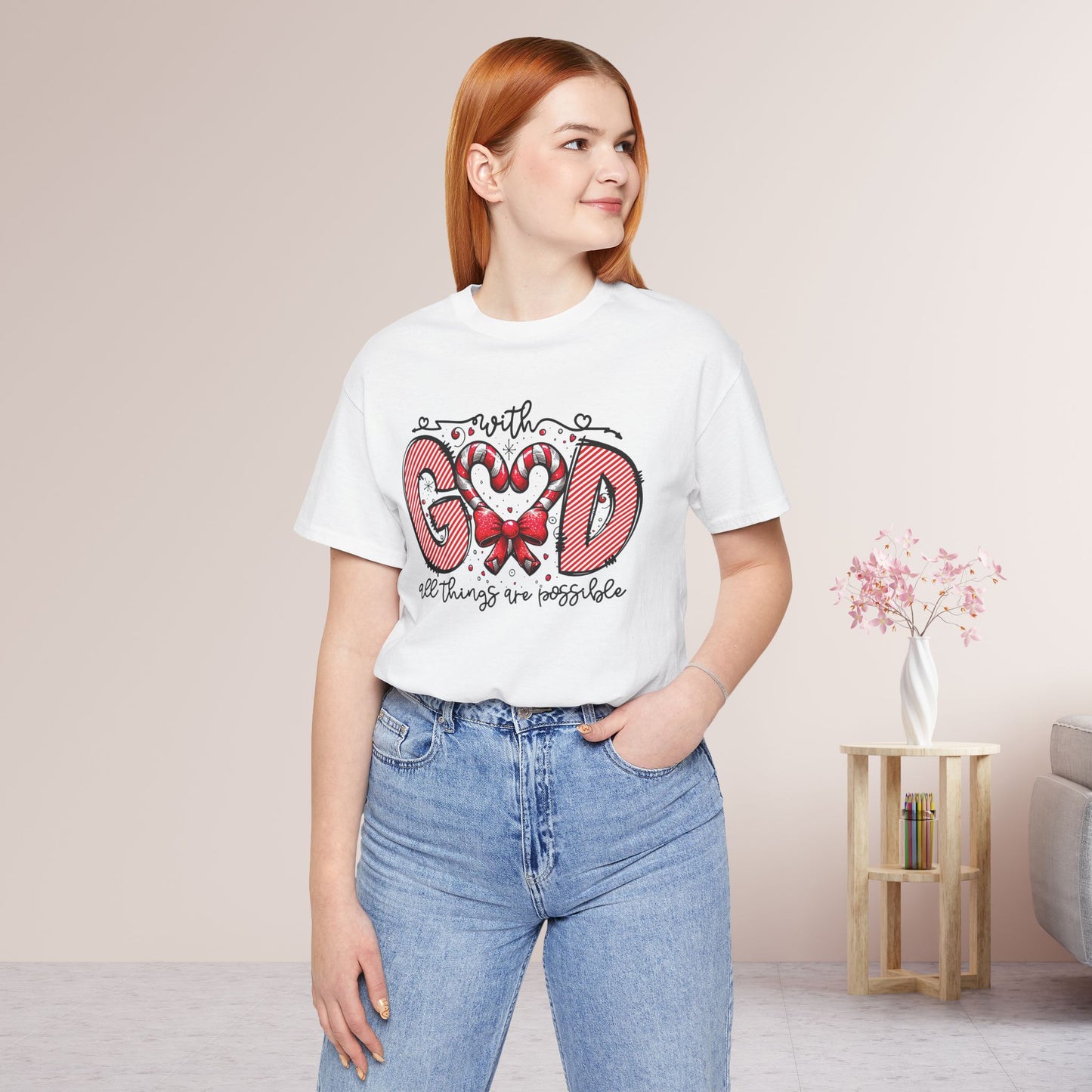 With God All Things Are Possible Christmas Soft Cotton Tee - Christian Shirt