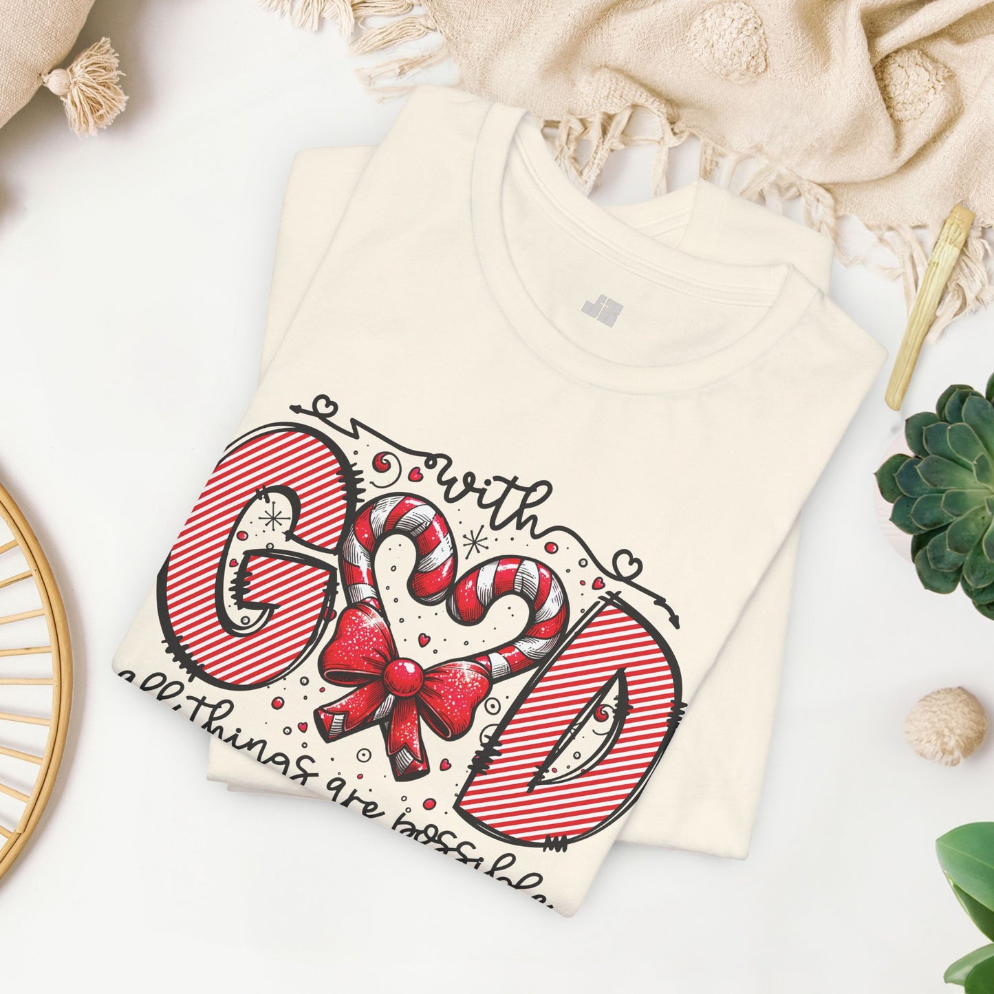 With God All Things Are Possible Christmas Soft Cotton Tee - Christian Shirt