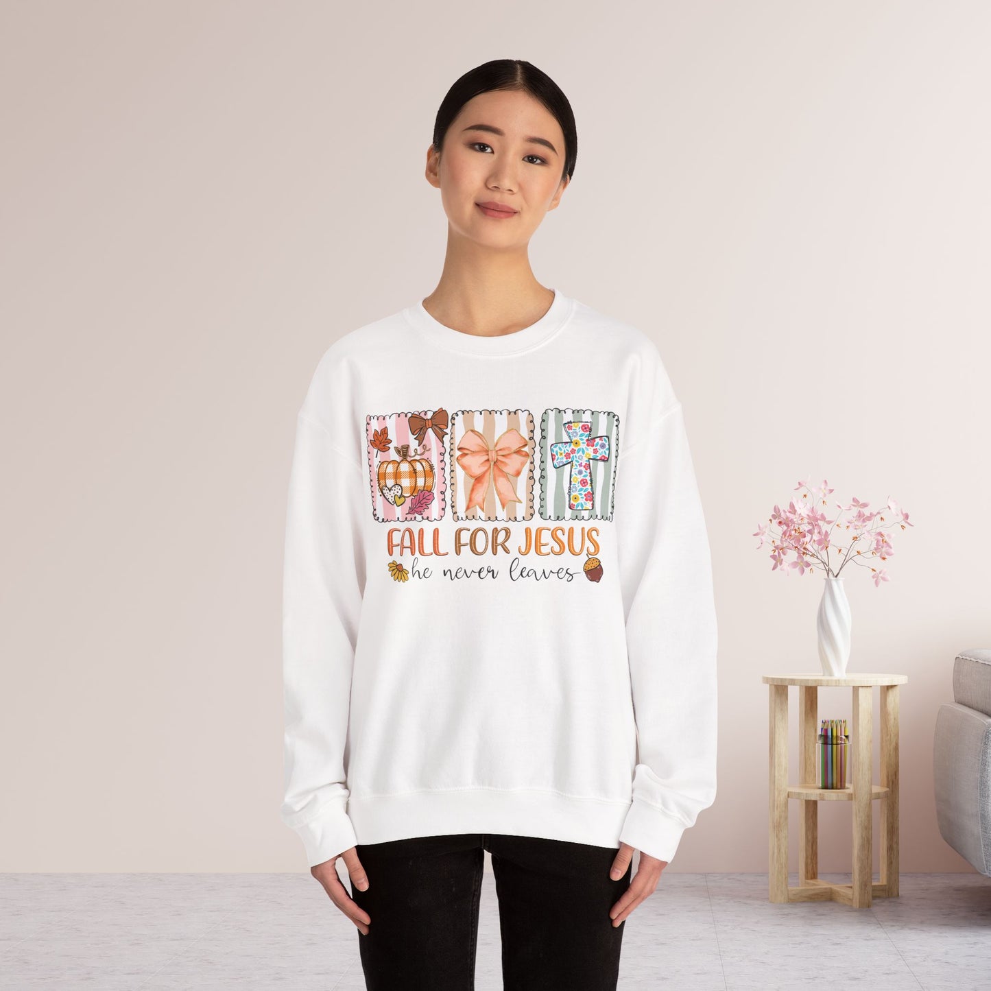 Fall For Jesus He Never Leaves Christian Sweatshirt - Christian Pullover
