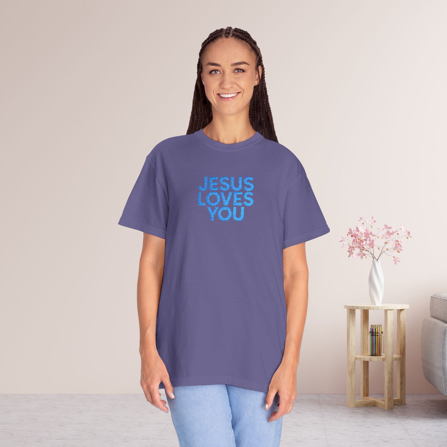 Jesus Loves You Embroidered Comfort Colors Shirt