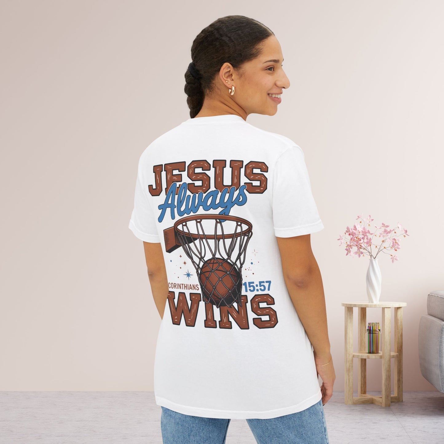 Jesus Always Wins Comfort Colors Pocket T-Shirt