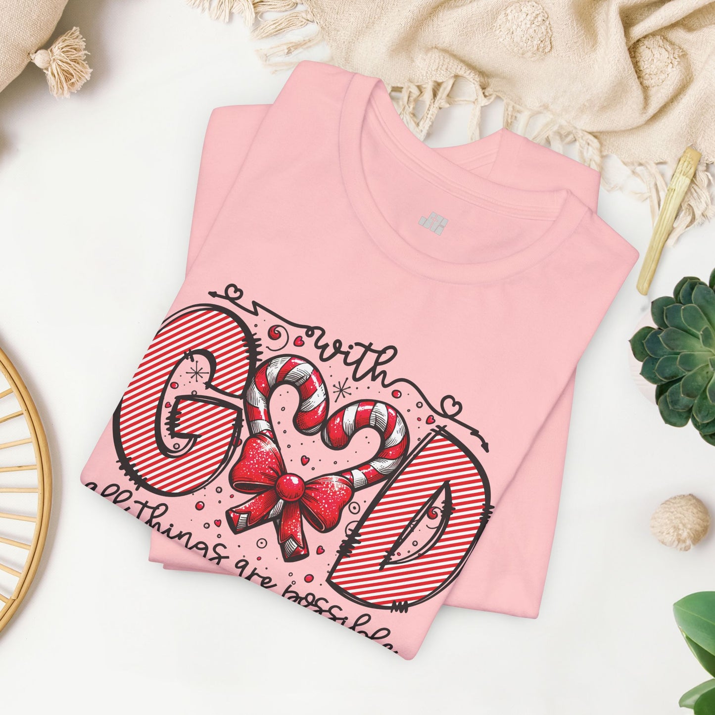 With God All Things Are Possible Christmas Soft Cotton Tee - Christian Shirt