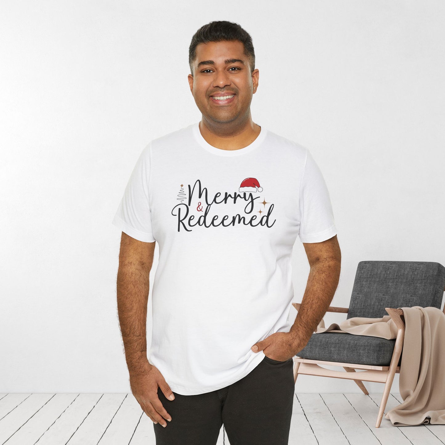 Merry & Redeemed Soft Cotton Tee - Christian Christmas Shirt