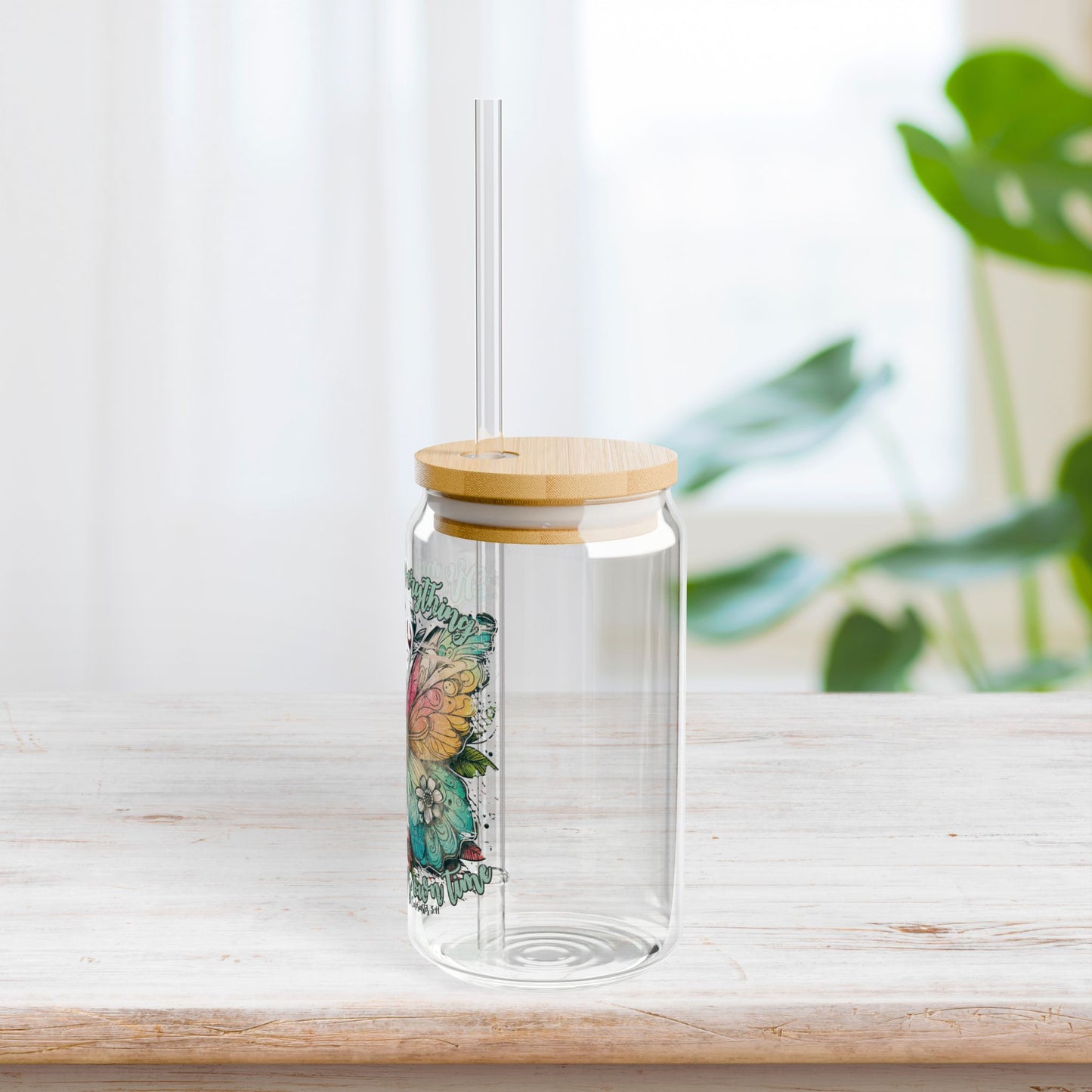 Made Everything Beautiful Sipper Glass with Bamboo Lid & Straw - 16 oz