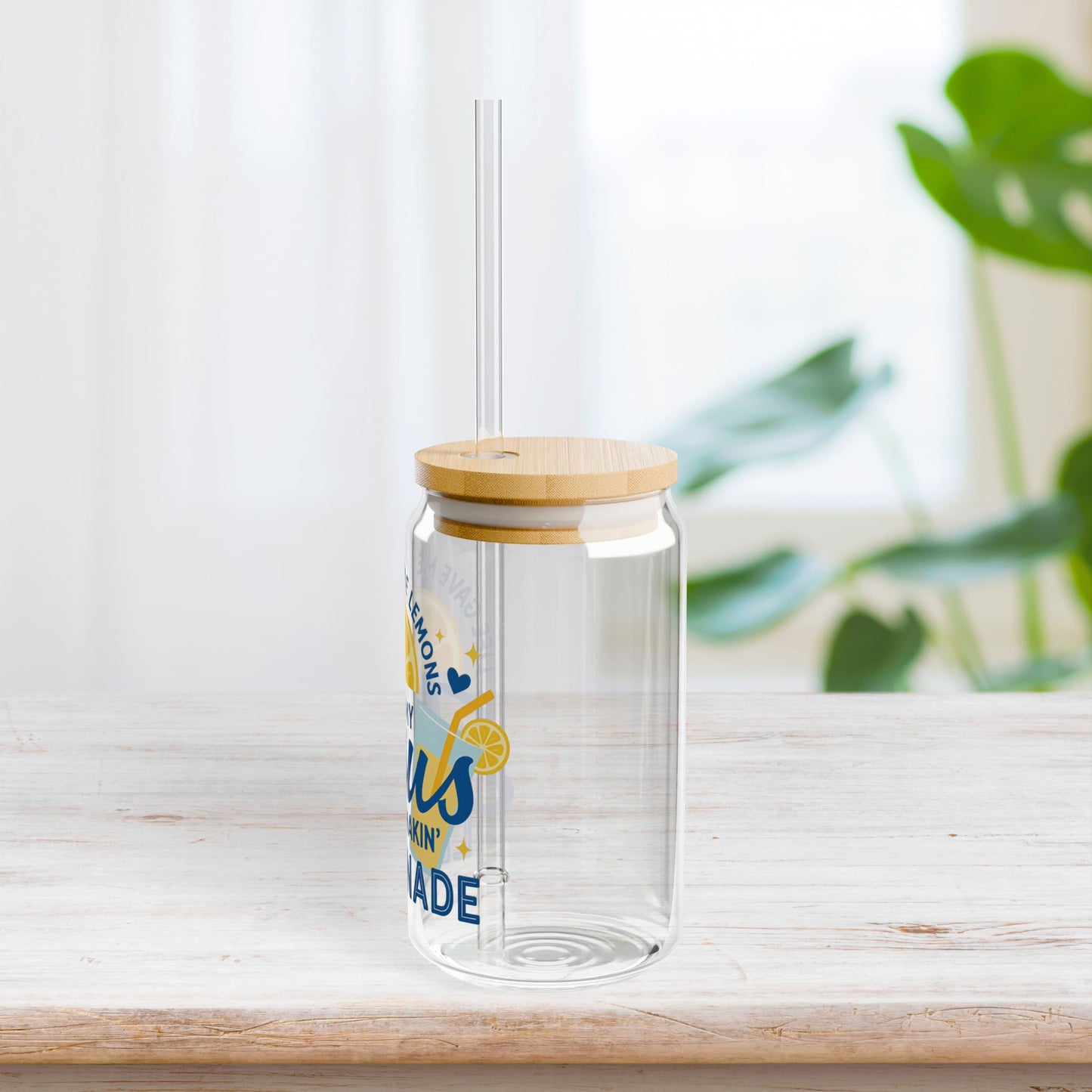 Life Gave Me Lemons But My Jesus Makes Lemonade Sipper Glass with Bamboo Lid & Straw - 16 oz