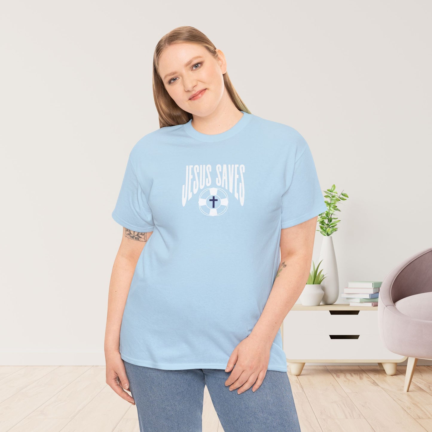 Jesus Saves - My Lifeguard Walks on Water Heavy Cotton Tee