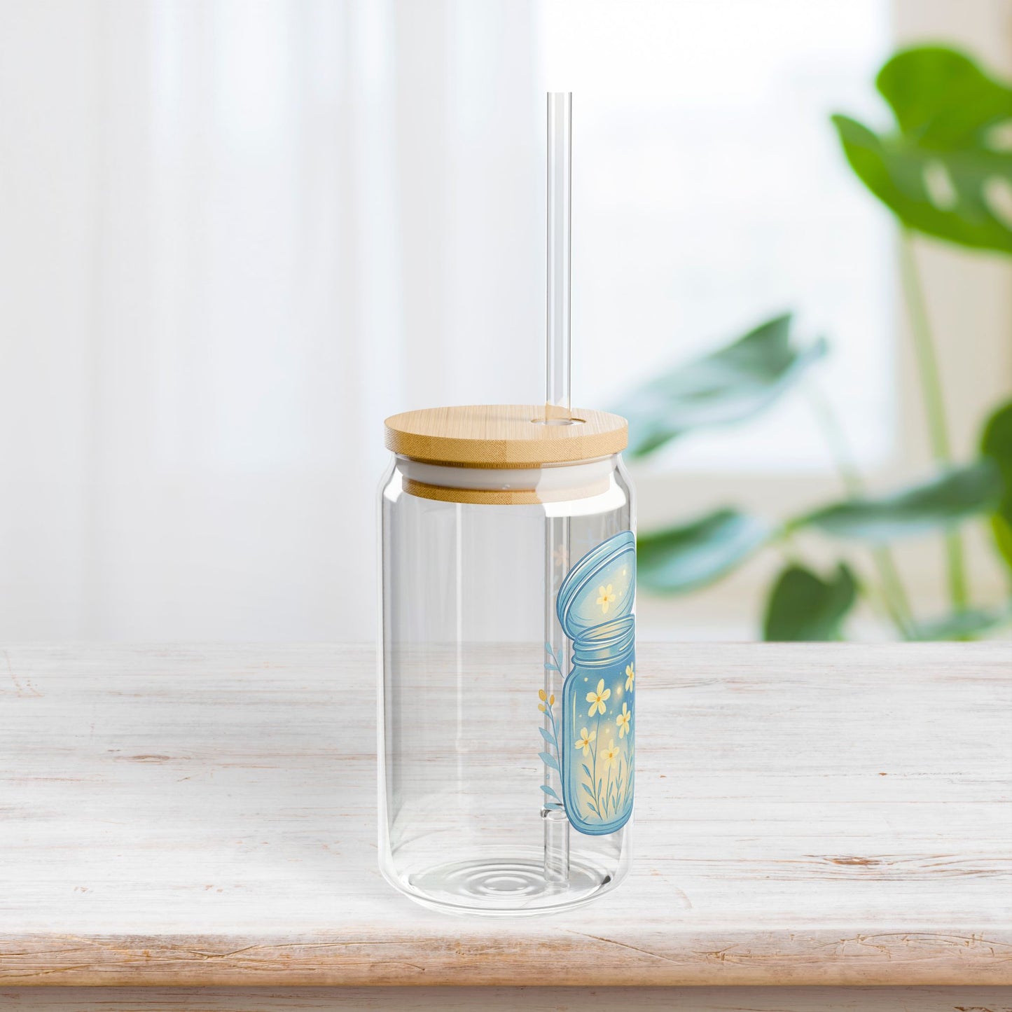 Let Your Light Bloom Sipper Glass with Bamboo Lid & Straw - 16 oz