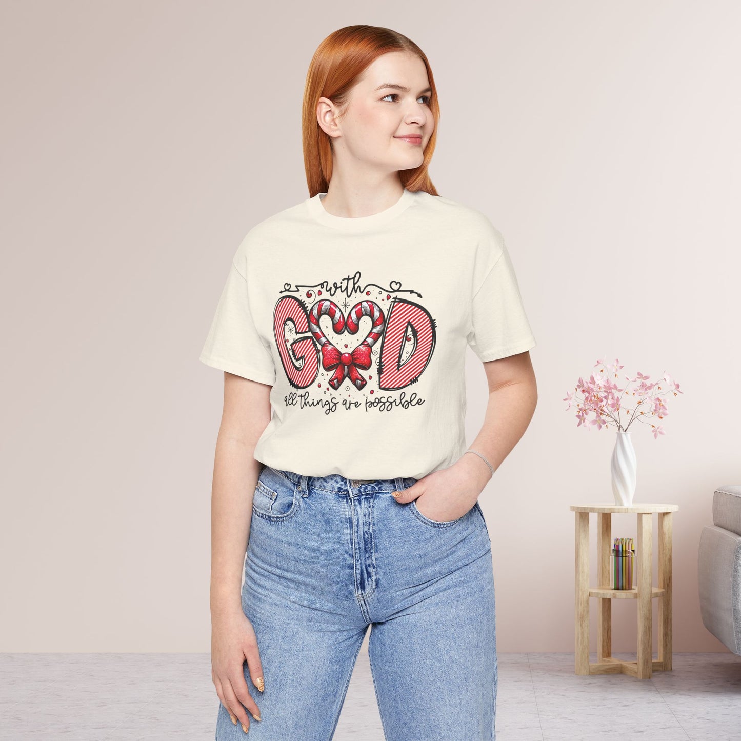 With God All Things Are Possible Christmas Soft Cotton Tee - Christian Shirt