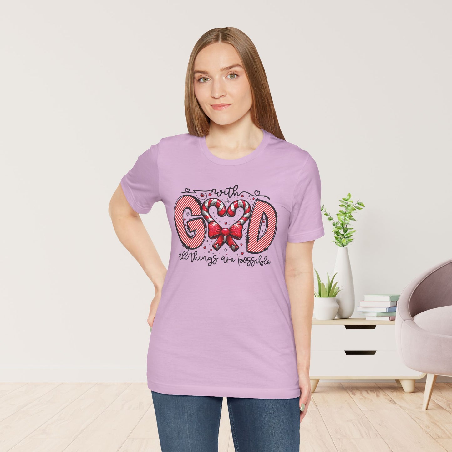 With God All Things Are Possible Christmas Soft Cotton Tee - Christian Shirt