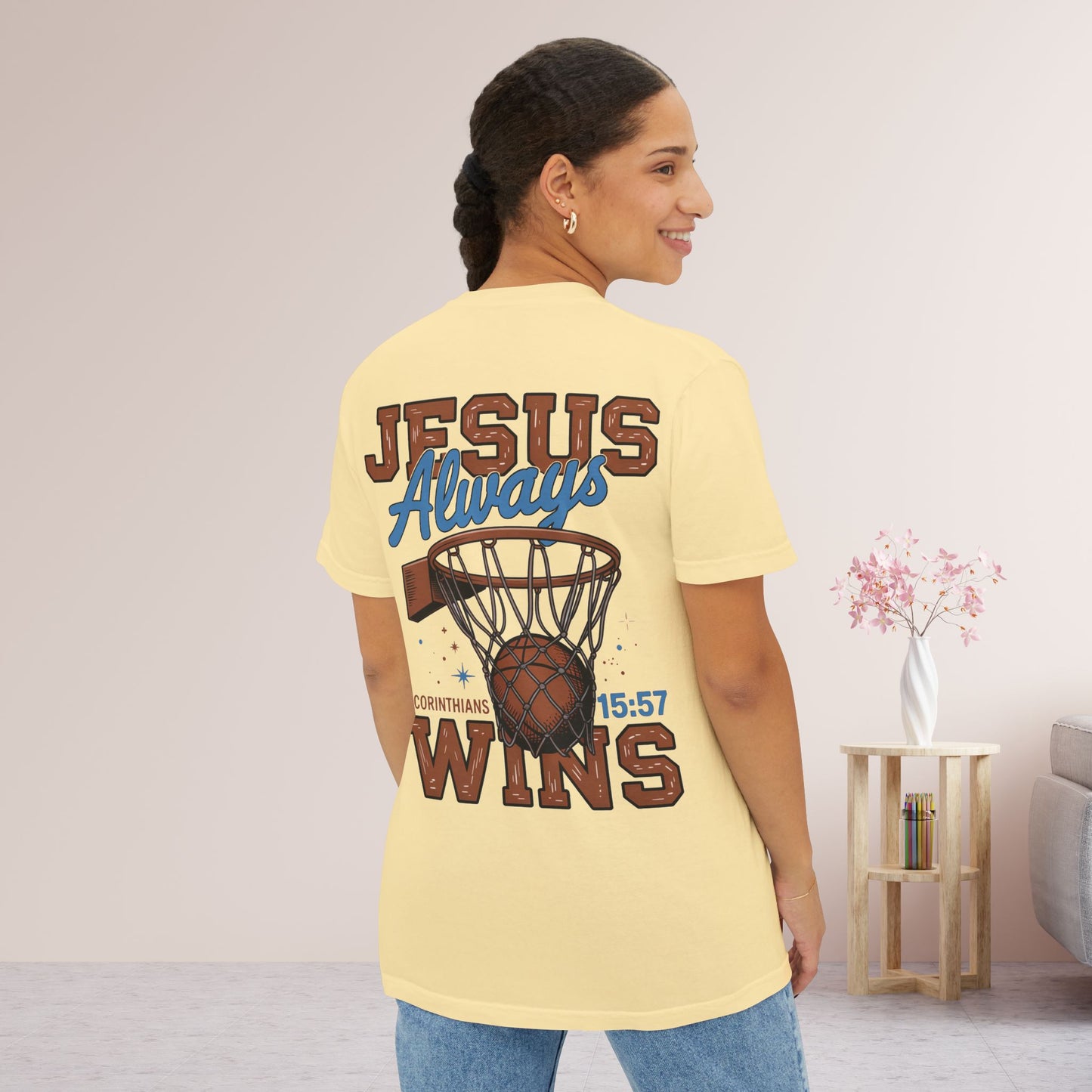 Jesus Always Wins Comfort Colors Pocket T-Shirt