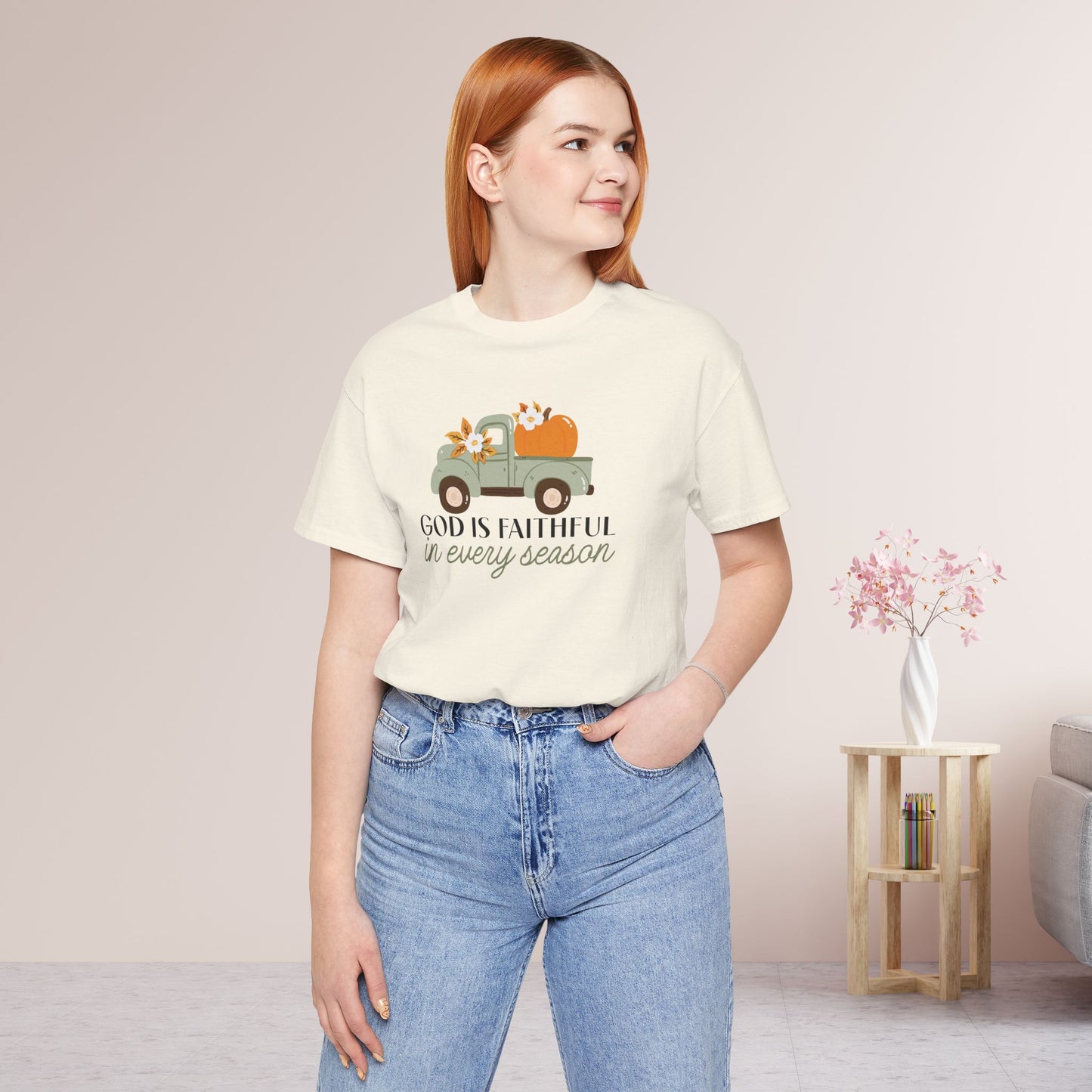 God is Faithful in Every Season Soft Cotton Tee - Fall Christian Tee