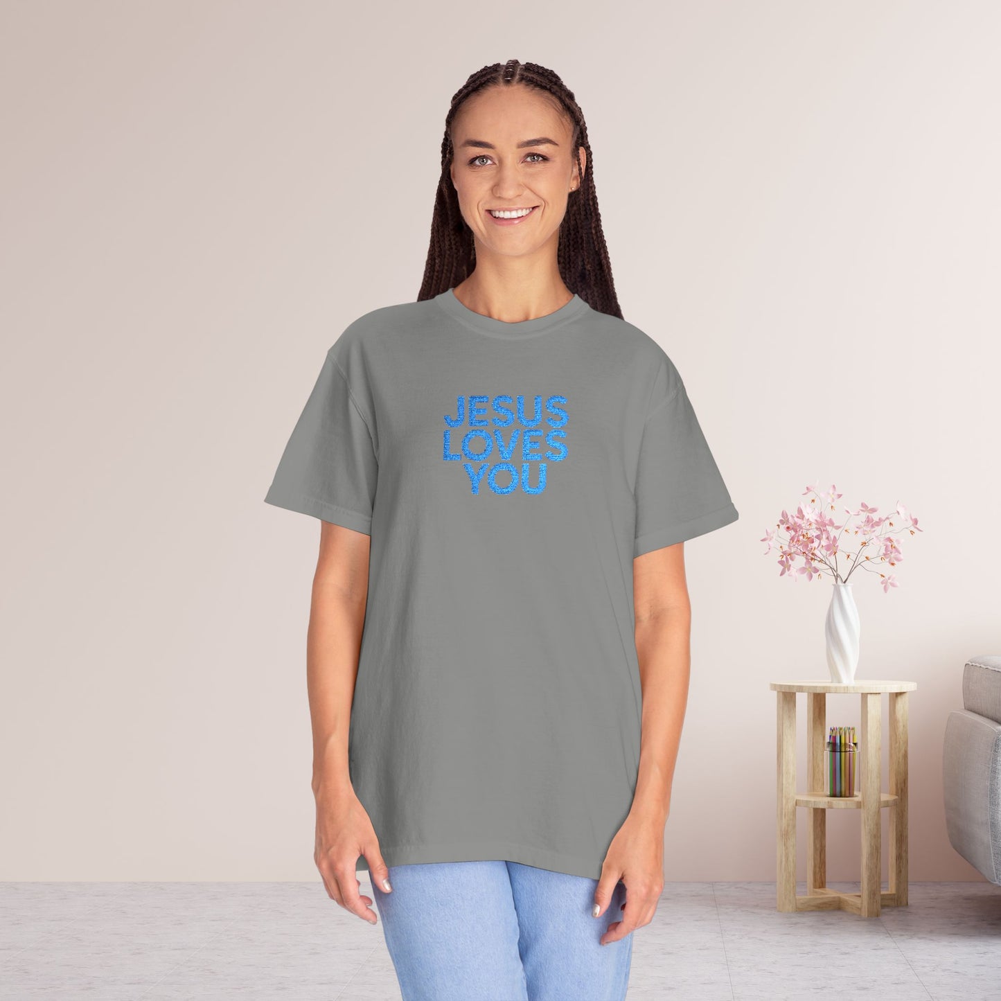 Jesus Loves You Embroidered Comfort Colors Shirt