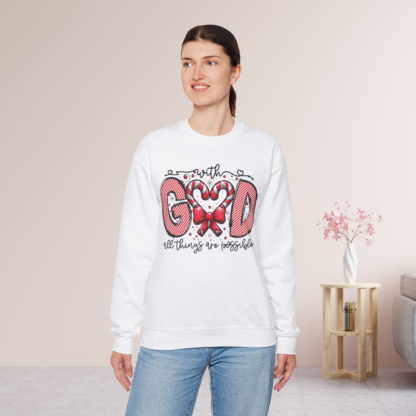 With God All Things Are Possible Christmas Sweatshirt - Christian Crewneck Pullover