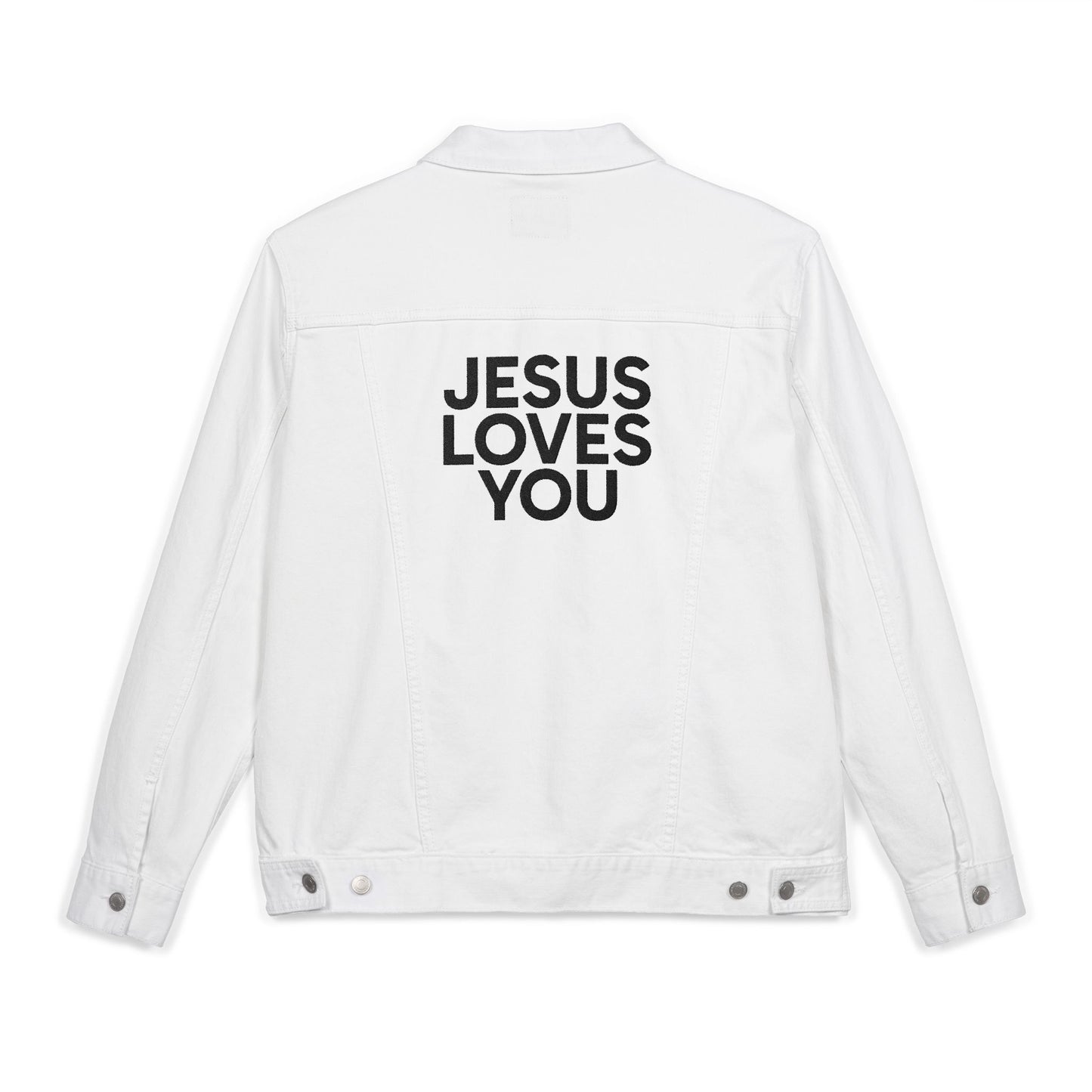 Embroidered Jesus Loves You Unisex Denim Jacket